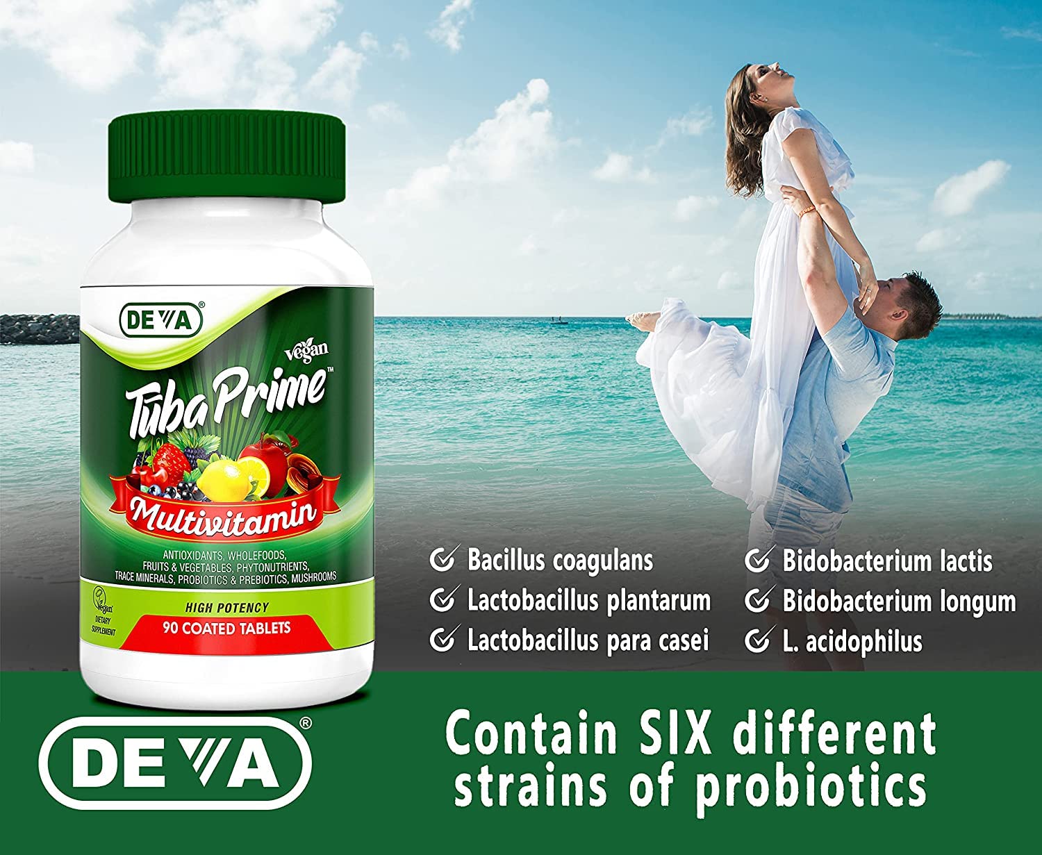 DEVA Tuba Prime Vegan Multivitamin Iron-Free High-Potency Vitamin & Mineral Dietary Supplement Antioxidants, Fruit & Veg Blend, Super Mushrooms, Probiotics, Prebiotics, Seeds, Herbs 90 Tabs 2-Pack DEVA Au supplements
