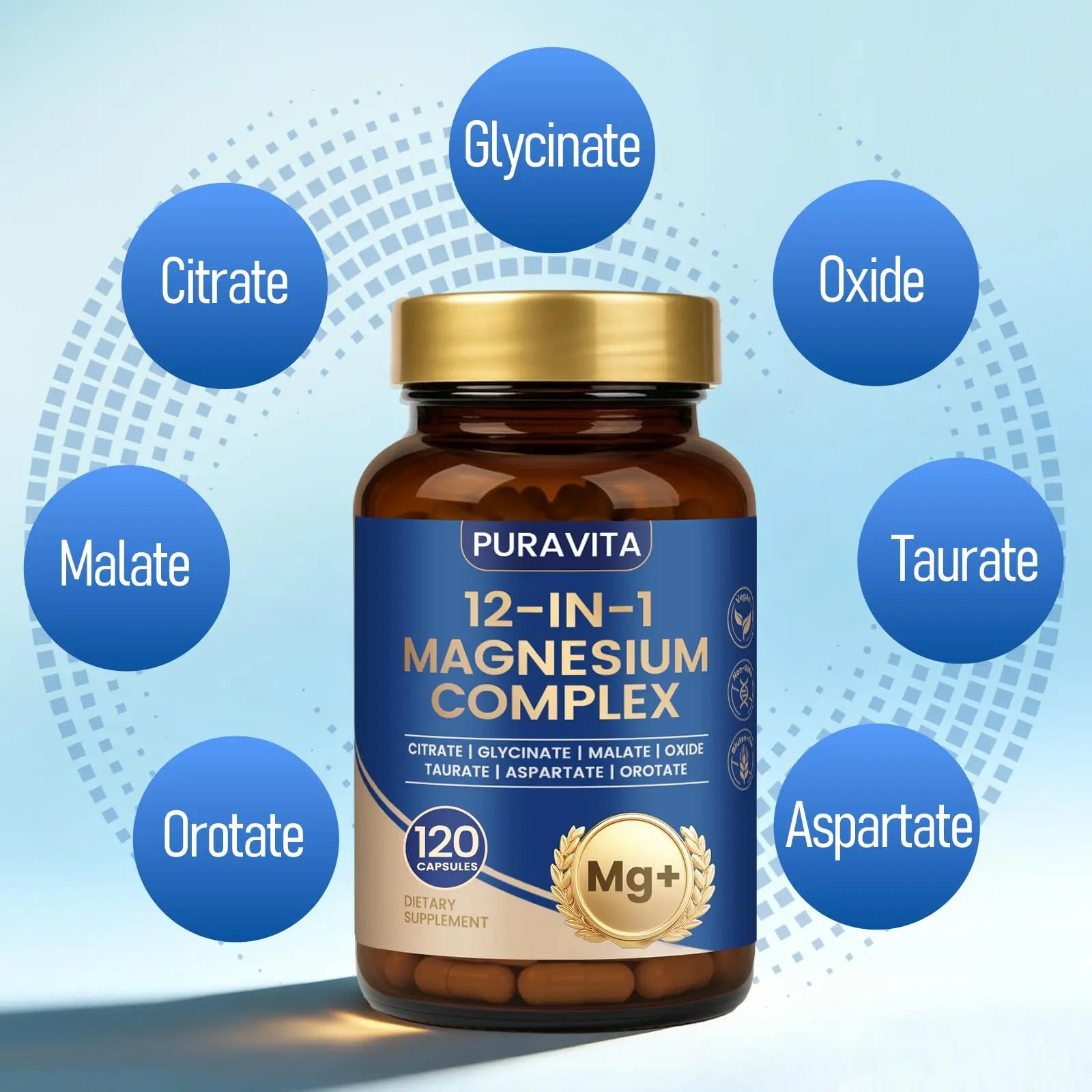Puravita Magnesium Complex - Puravita 12 in 1 Magnesium Supplement with Glycinate, Citrate, Malate, Oxide, Taurat & More for Muscle, Nerve & Sleep Support, 120 Count PURAVITA Au supplements