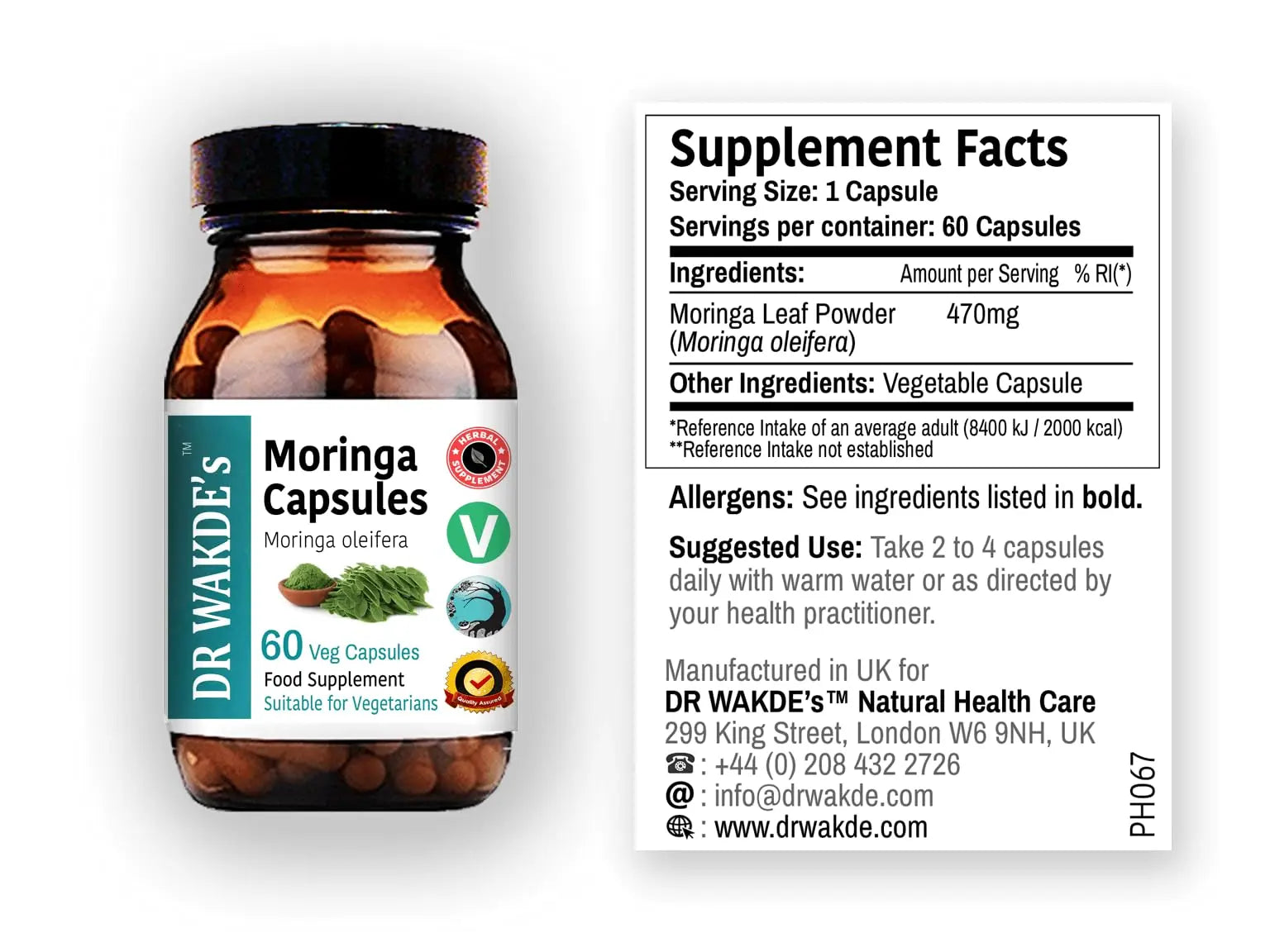 DR WAKDE'S Moringa Capsules (Moringa oleifera, 60 Veg Caps, Plant-Based Supplement, Ayurvedic Herb, All Natural, Vegan) DR WAKDE's Au supplements