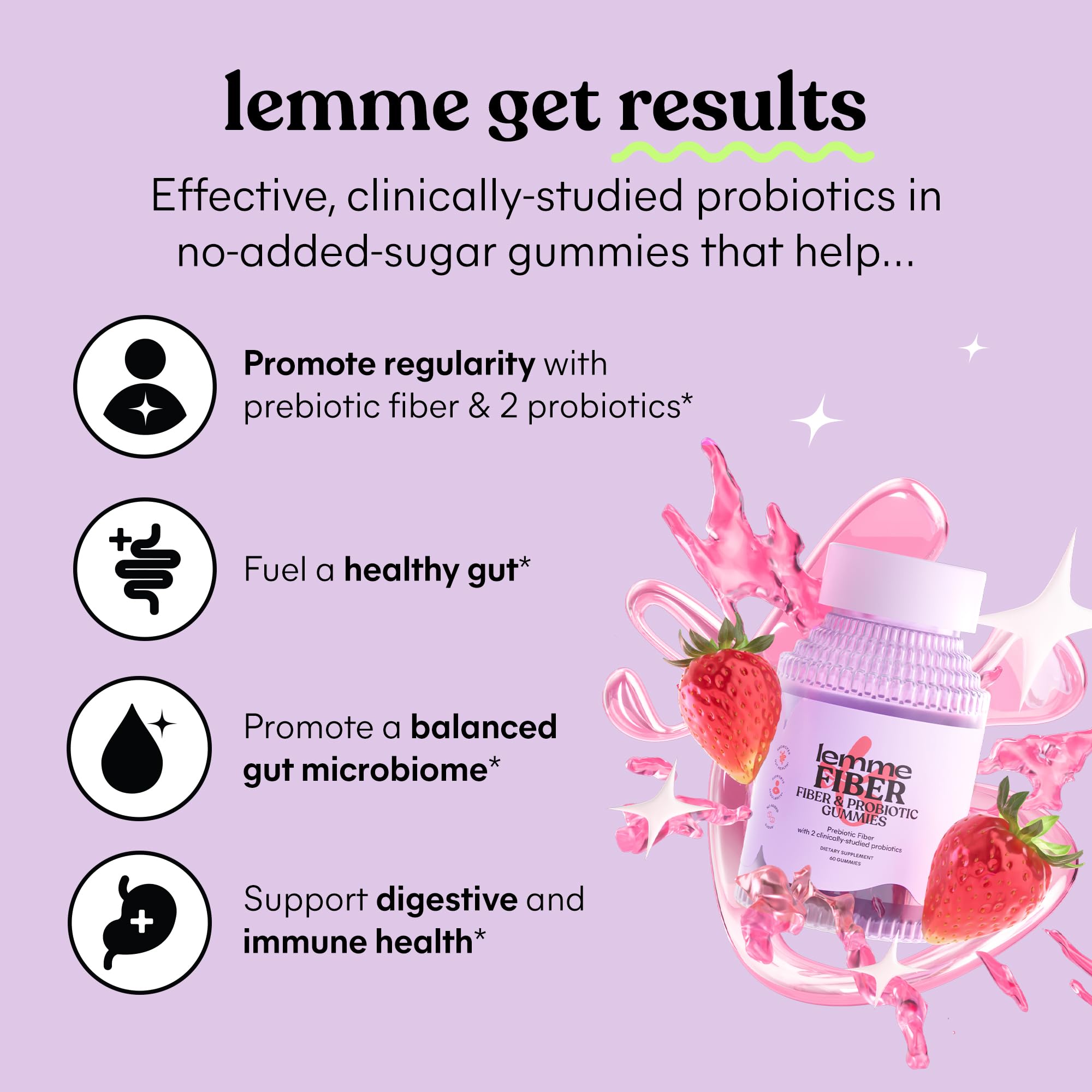 Lemme Fiber & Probiotic Gummies for Adults, Promotes Regularity & Digestive Health, No Sugar Added Strawberry Flavor, 4g Prebiotic Fiber & Clinically Studied Probiotic Strains, (60 Count) Lemme Au supplements