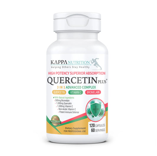 QUERCETIN PLUS, Quercetin 1,000mg, Bromelain 500mg and Vitamin C 1,000mg, (120 Capsules), 3 in 1 from Bioflavonoids, Supports Immune, Cardiovascular & Respiratory Health, Seasonal Allergy Relief. KAPPA NUTRITIONAU supplements
