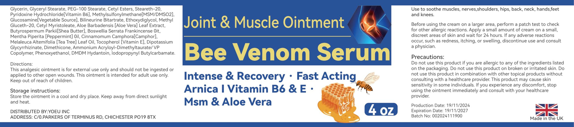Cedonivor Bee Venom Joint and Bone Cream, Bee Venom Joint Relief Cream Joint Care for Knee, Neck, Back, Hands, Feet Moisturizer Cedonivor Au supplements