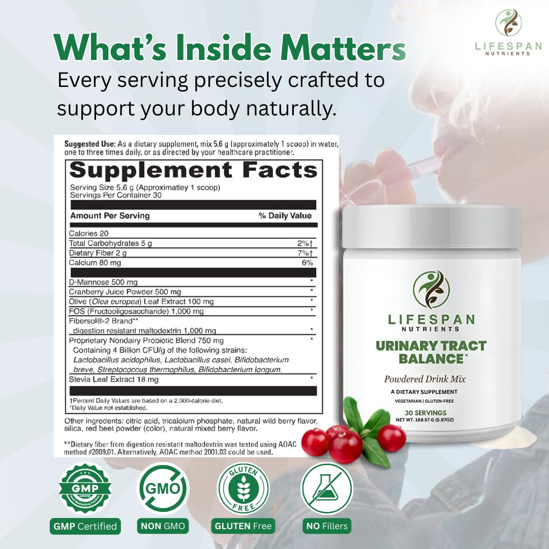 LifeSpan Nutrients D Mannose with Cranberry and Probiotics Powder Supports Urinary Tract and Bladder Health Easy Mix Drink Vegan Gluten Free 30 Servings LifeSpan Nutrients Au supplements