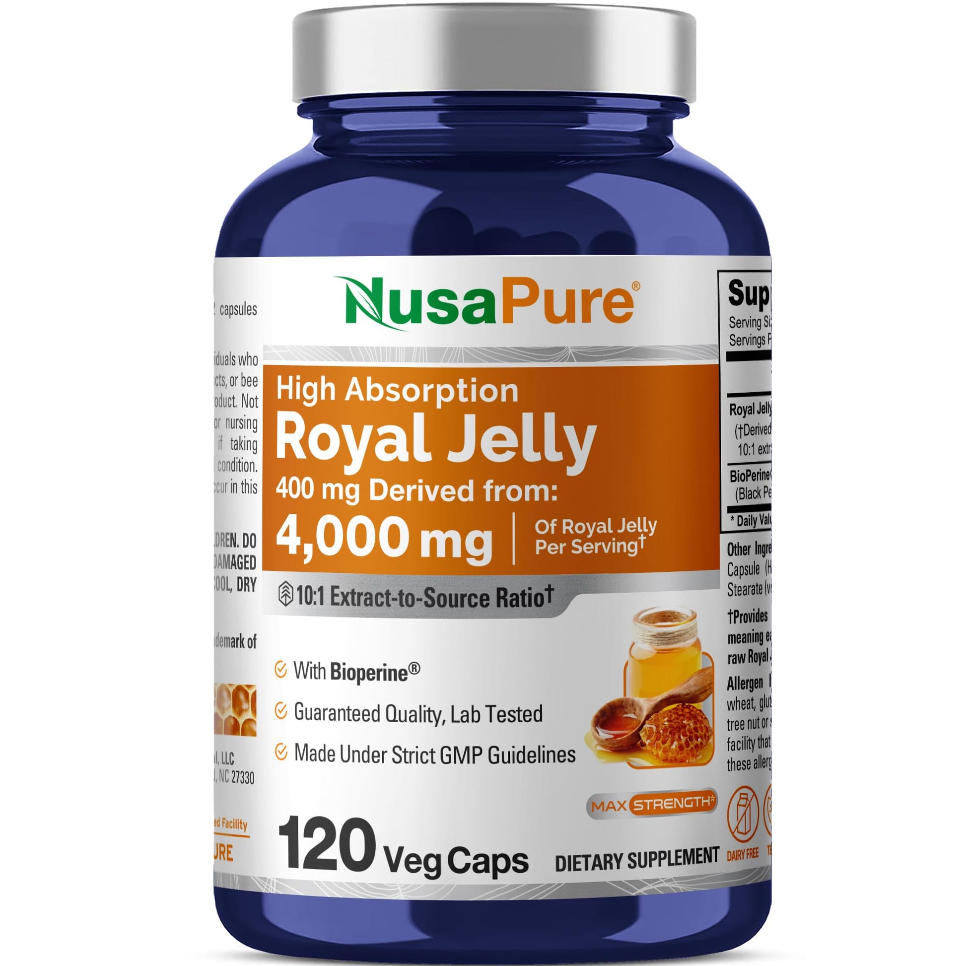 NusaPure Royal Jelly 10:1 Extract, 400 mg Equivalent to 4000mg - 120 Veggie Capsules (Non-GMO, Dairy Free, Dietary Supplement) NusaPure Au supplements