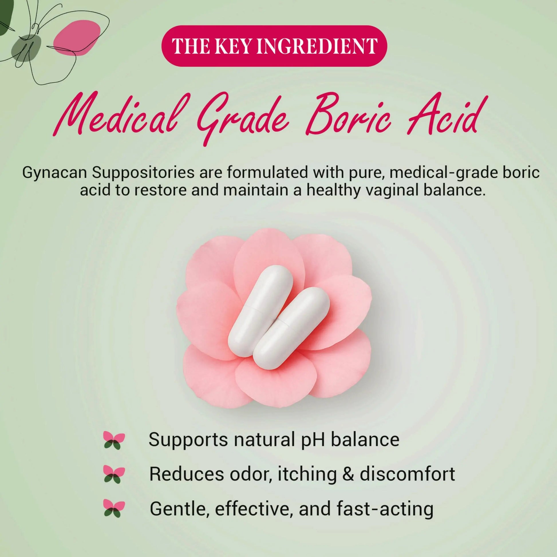 Gynacan Boric Acid Suppositories for Women - pH Balance Vaginal Treatment for Women Odor Prevention, Pure Formula, No-Mess Applicator, Gentle & Effective Gynacan Au supplements