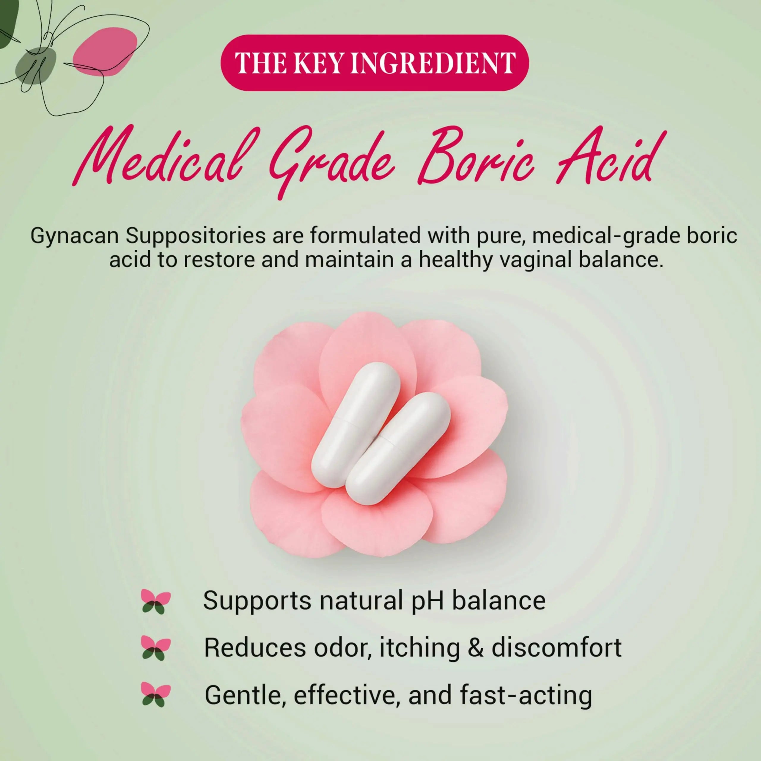Gynacan Boric Acid Suppositories for Women - pH Balance Vaginal Treatment for Women Odor Prevention, Pure Formula, No-Mess Applicator, Gentle & Effective Gynacan Au supplements