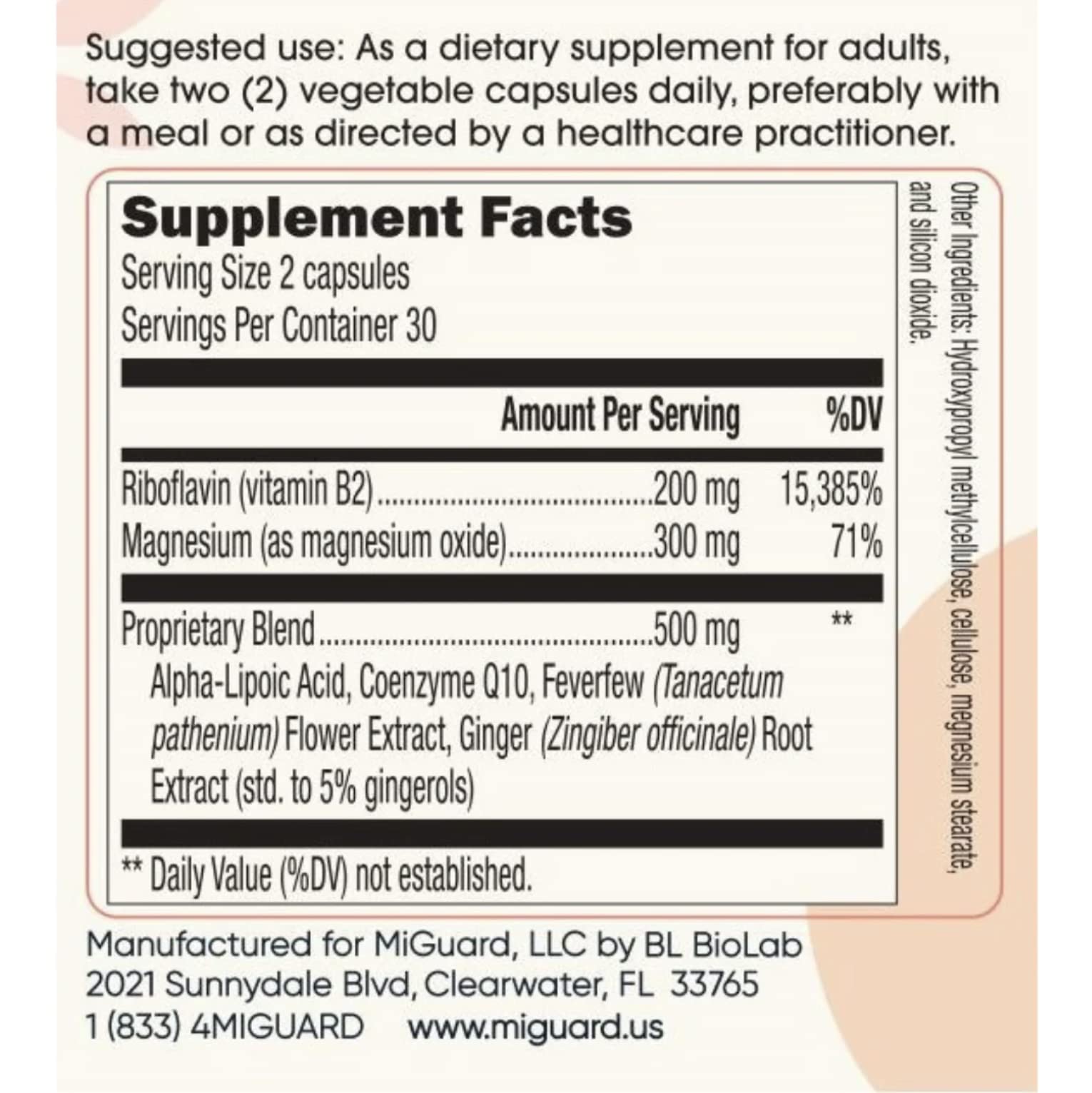 Headache and Migraine Relief Supplements - Drug Free Migraine Prevention Supplement - Natural Supplements for Migraine Headaches - Helps Reduce Frequency & Severity (60 Capsules) MIGUARD Au supplements