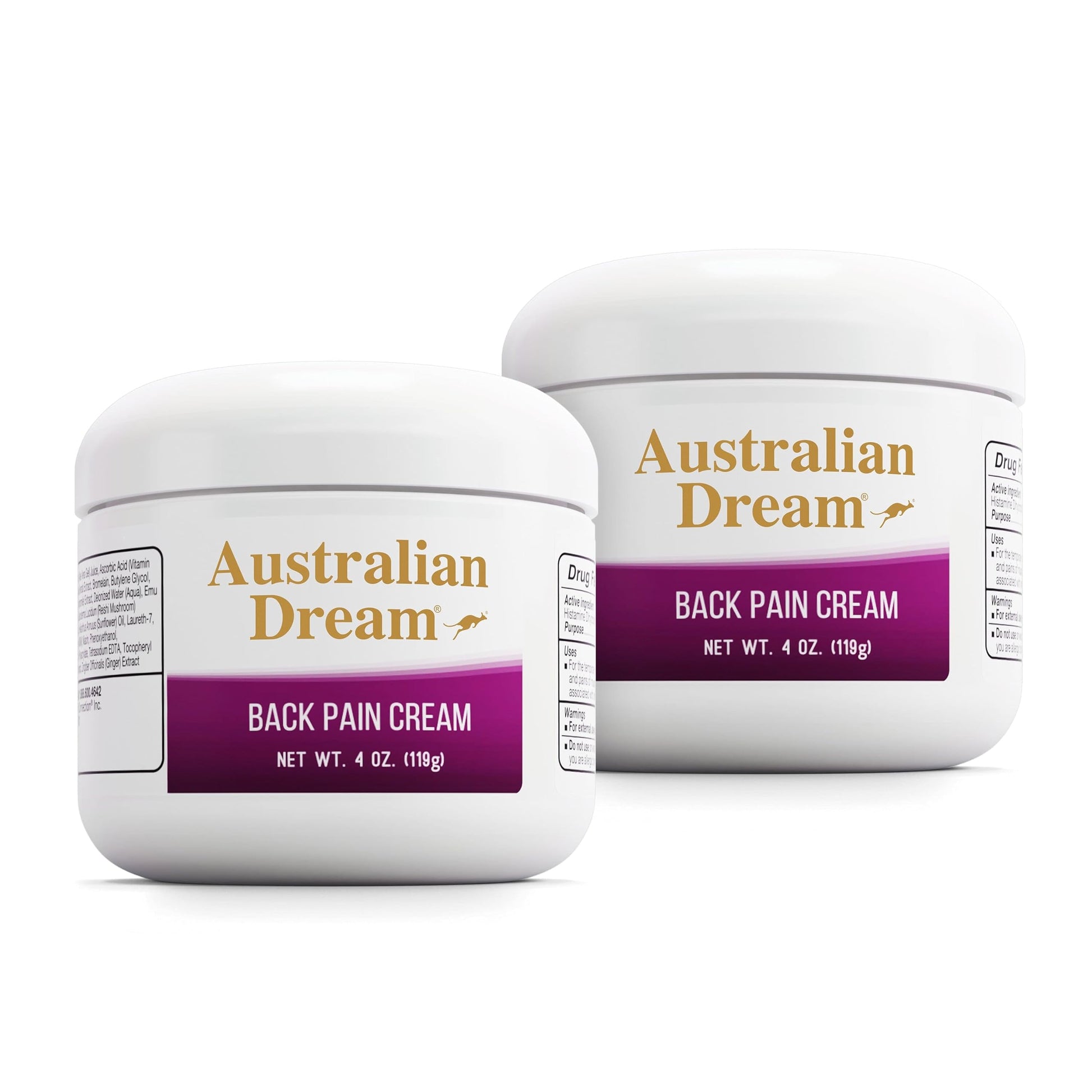 Australian Dream Back Pain Cream - Soothing, Non-Greasy Muscle Pain Relief Cream - Good for Neck, Back, Body, or Muscle Aches - 4 oz Jars (2 Pack) Australian Dream Au supplements
