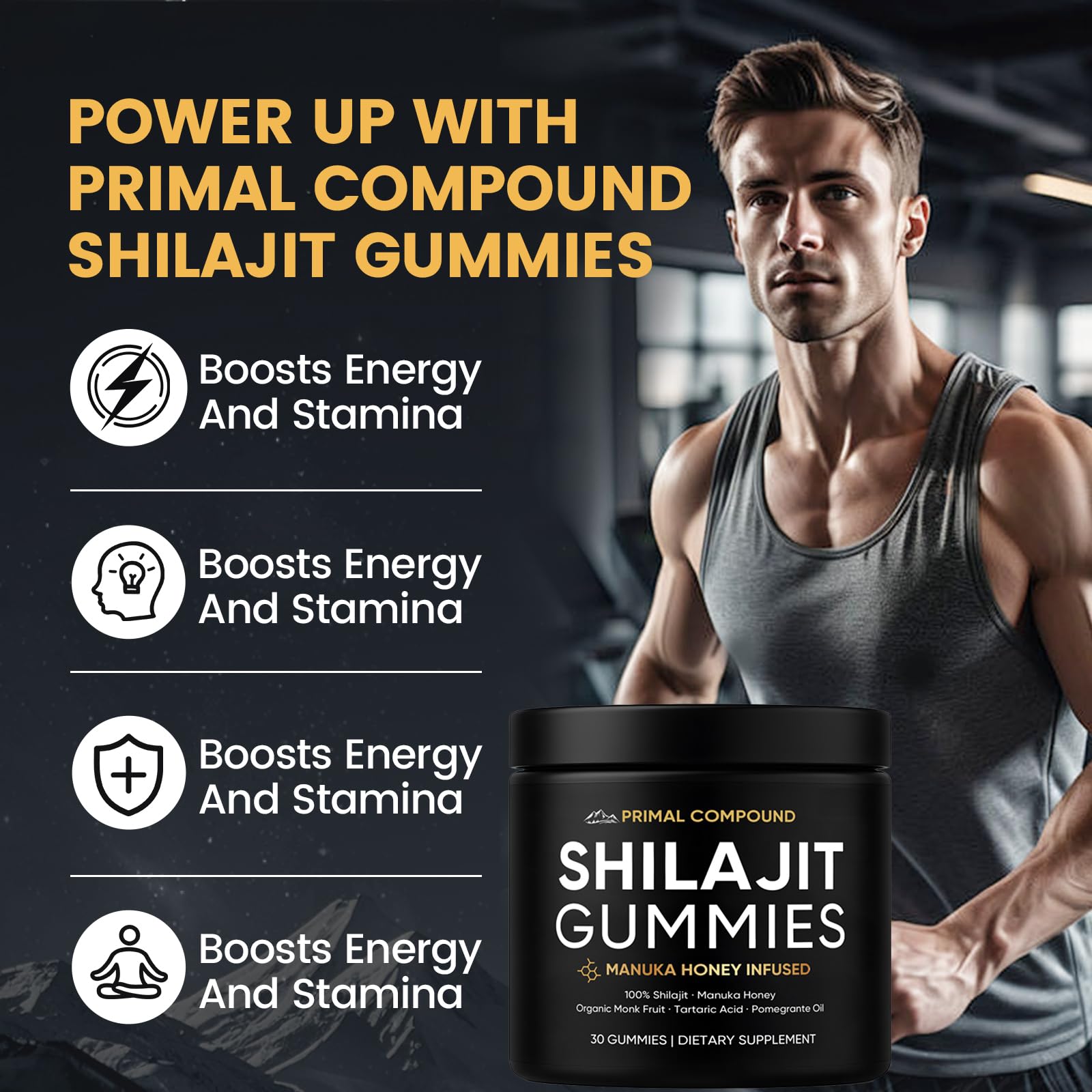 TOGOLIUN Primal Compound Shilajit Gummies for Men,with Manuka Honey, Organic Monk Fruit & Fulvic Acid, Shilajit Gummies Energy Supplements, 30 Gummies TOGOLIUN Au supplements