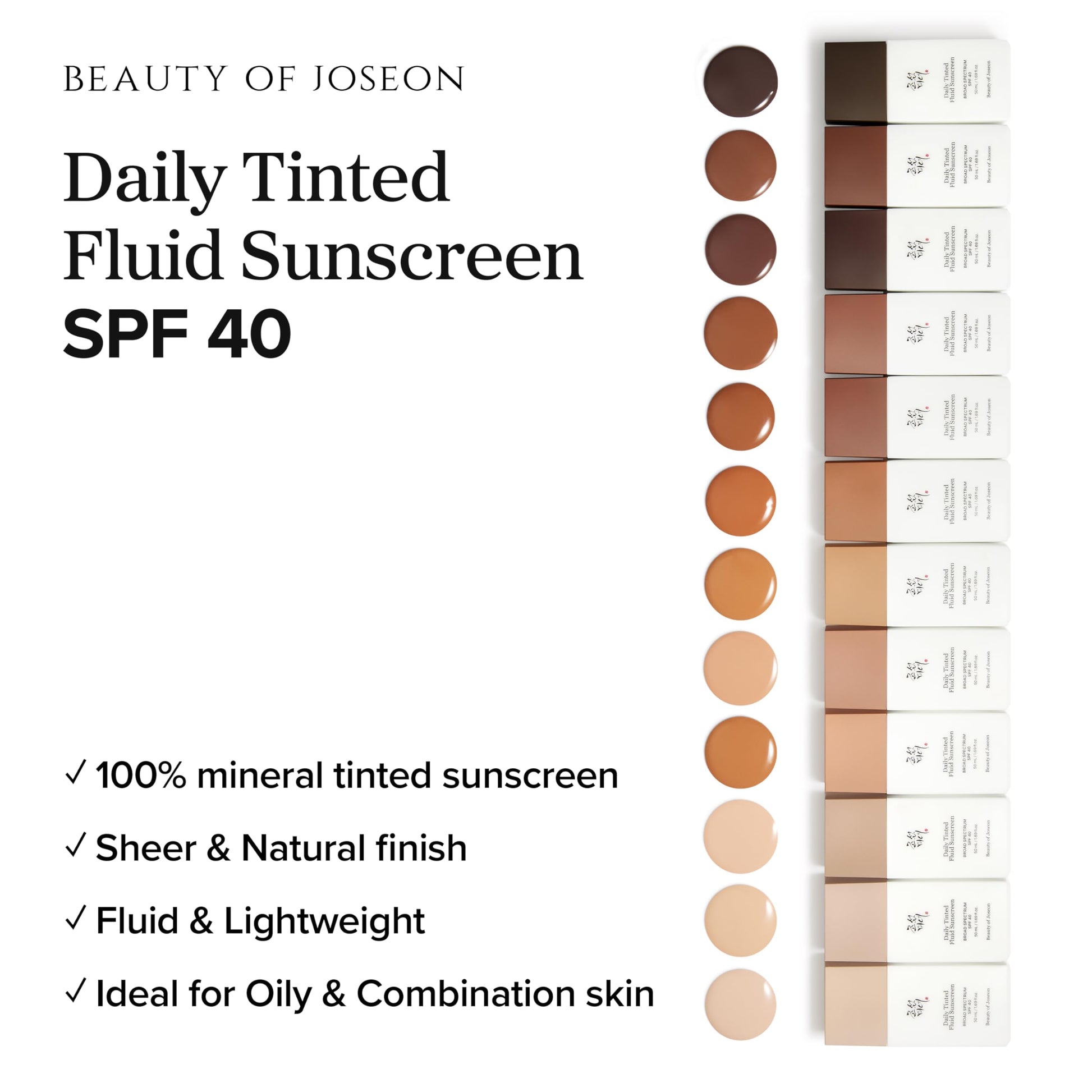 Beauty of Joseon Daily Tinted Fluid Sunscreen 12 Shades for Face Moisturizing Broad Spectrum SPF 40 Korean Skincare 50ml, 1.69 fl.oz #LN110 Beauty of Joseon Au supplements