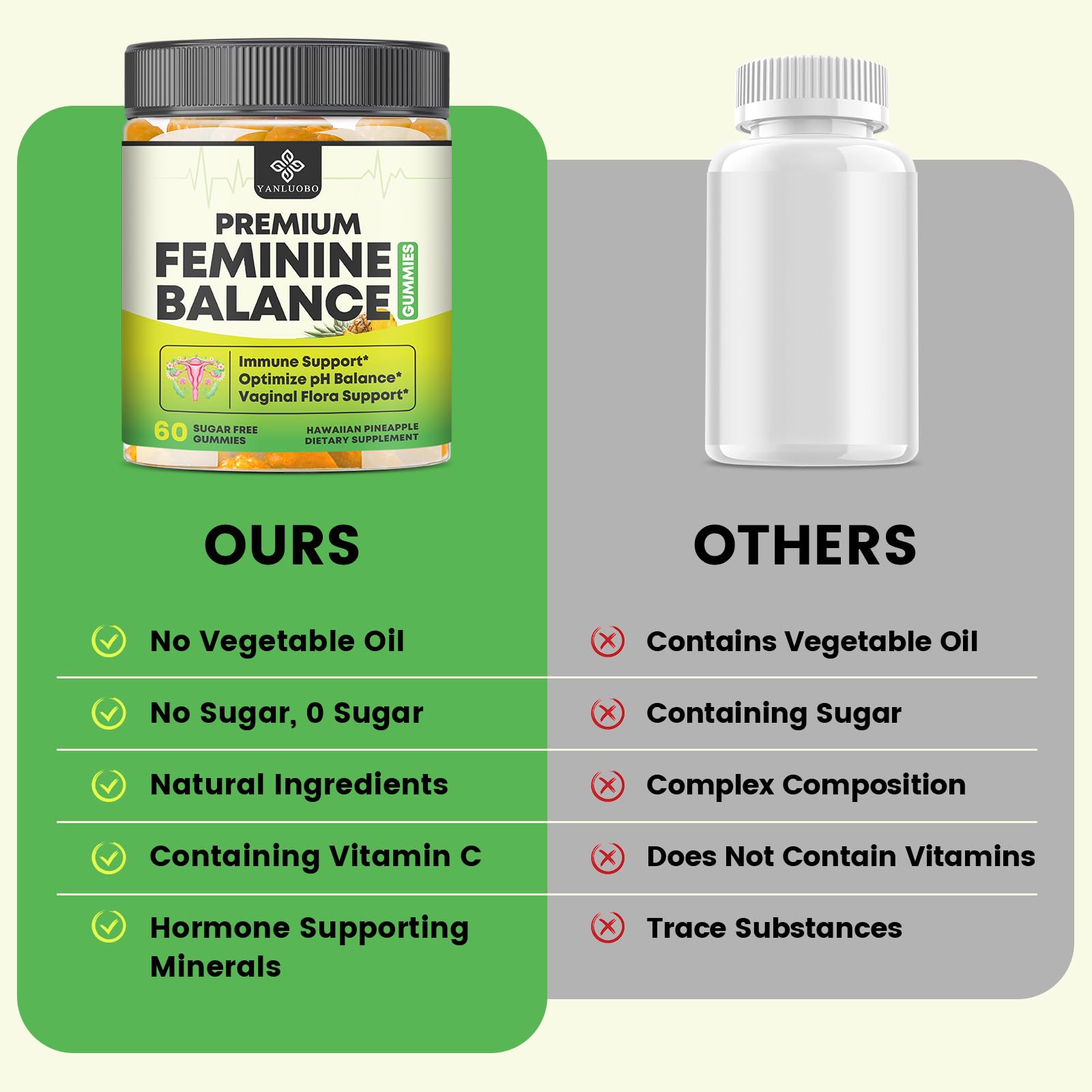 YANLUOBO Feminine Balance Probiotic Gummies - Women's Vaginal Health Support | PH Balance & Odor, Flora, Immune Support | Probiotics for Women, Vegan Pineapple Flavor, 60 Count YANLUOBO Au supplements