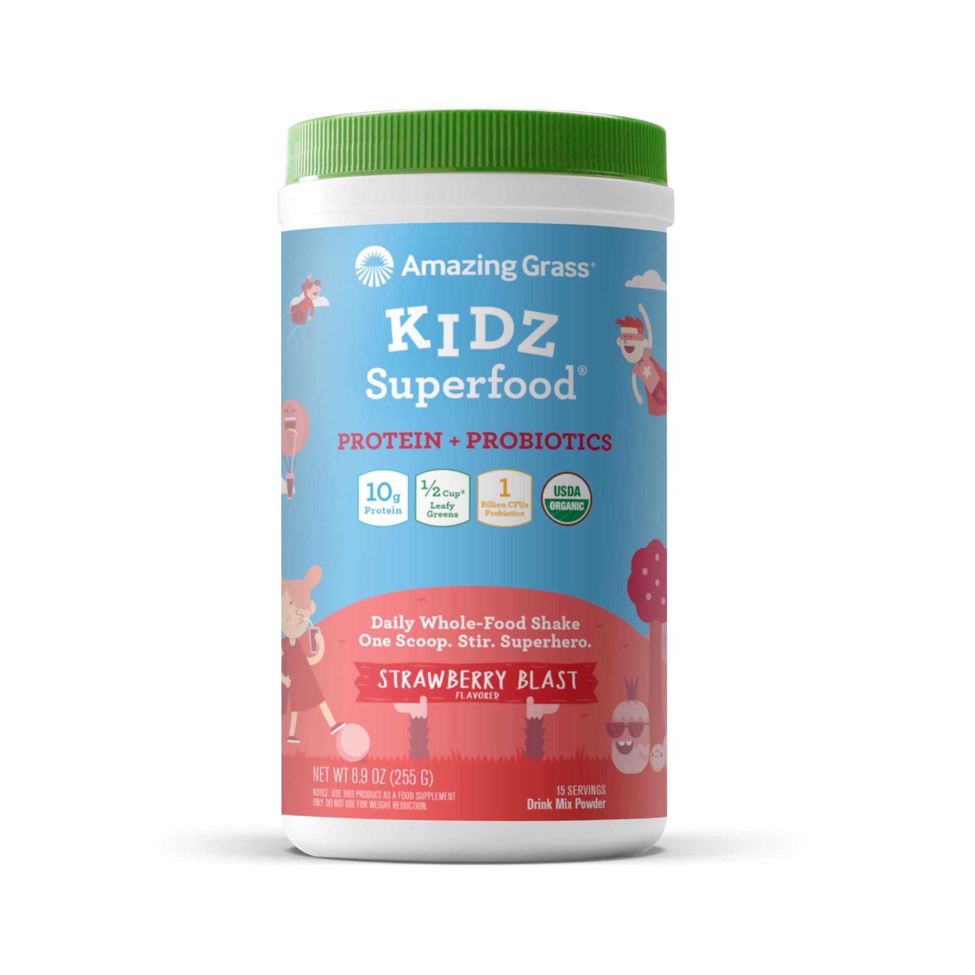 Amazing Grass Kidz Superfood: Vegan Protein & Probiotics for Kids with Beet Root Powder & 1/2 Cup of Leafy Greens, Strawberry Blast, 15 Servings Amazing Grass Au supplements
