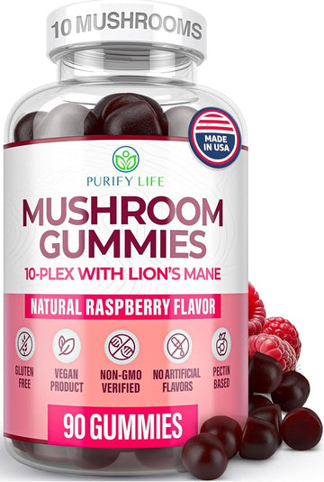 World's First Mushroom Complex Gummies with Lions Mane, Immune Support & Stress Relief, Nootropic Mushroom Supplement for Adults & Children (90 Chews 2500mg/serving) Purify Life Au supplements
