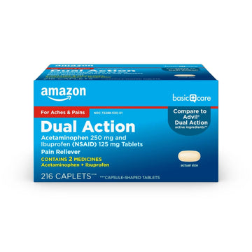 Amazon Basic Care Dual Action Acetaminophen 250 mg and Ibuprofen (NSAID) 125 mg Tablets, Pain Reliever for Headache, Backache, Menstrual Pain, Arthritis Pain Relief, 216 Count Amazon Basic Care Au supplements