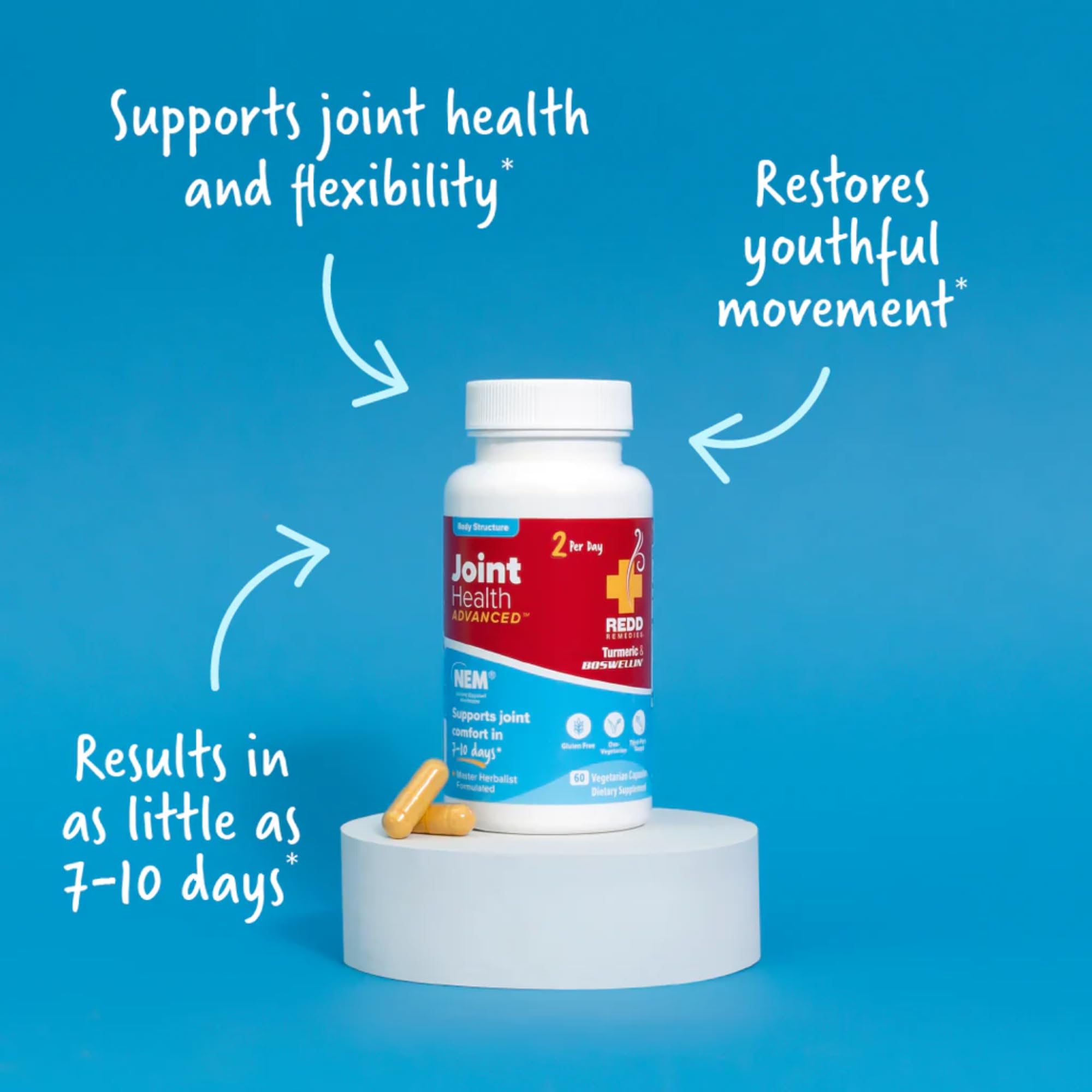 Redd Remedies, Joint Health Advanced, Helps Strengthen Connective Tissue and Cartilage, Fast-Acting Comfort with Boswellia Serrata and Turmeric, 60 Vegetarian Capsules Redd Remedies Au supplements