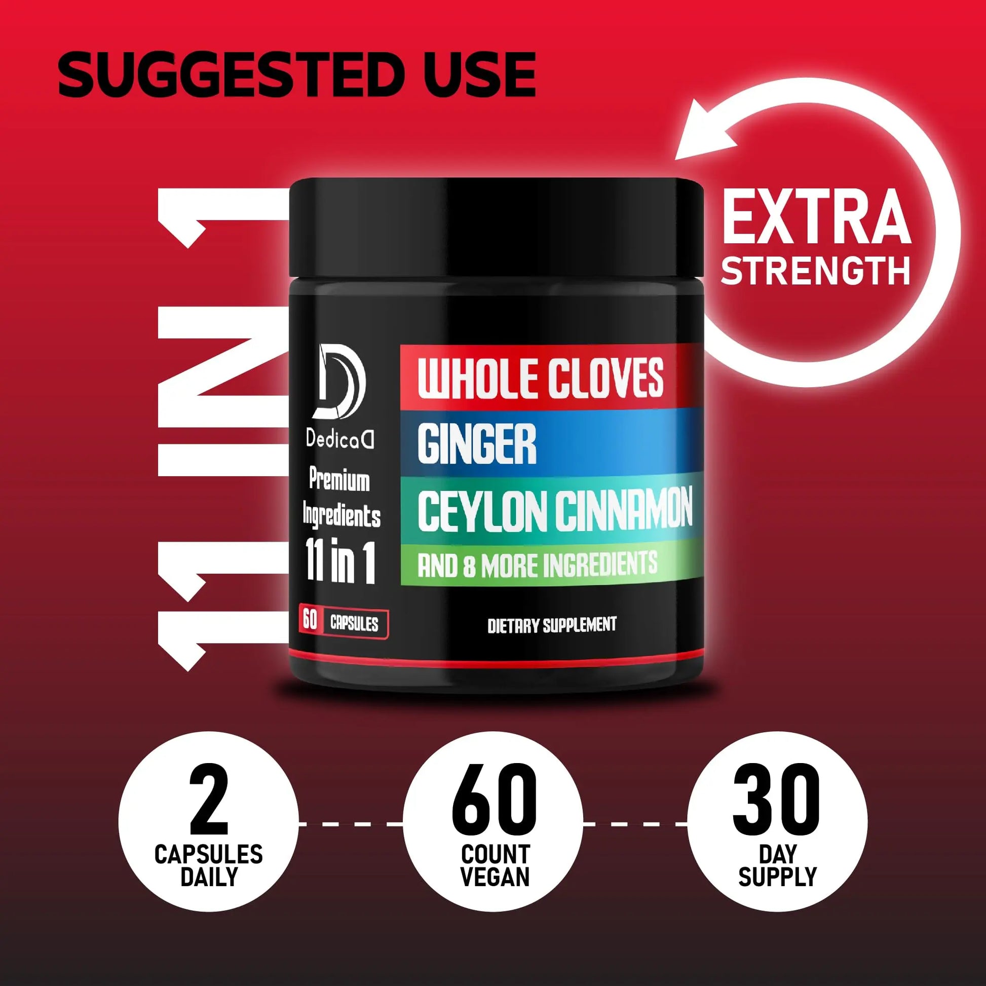 DEDICAD 11in1 Cloves Supplement with Ginger, Ceylon Cinnamon and 8 Other More - Digestive, Immune System, Mood Support - 60 Capsules - 30 Days Supply DEDICAD Au supplements