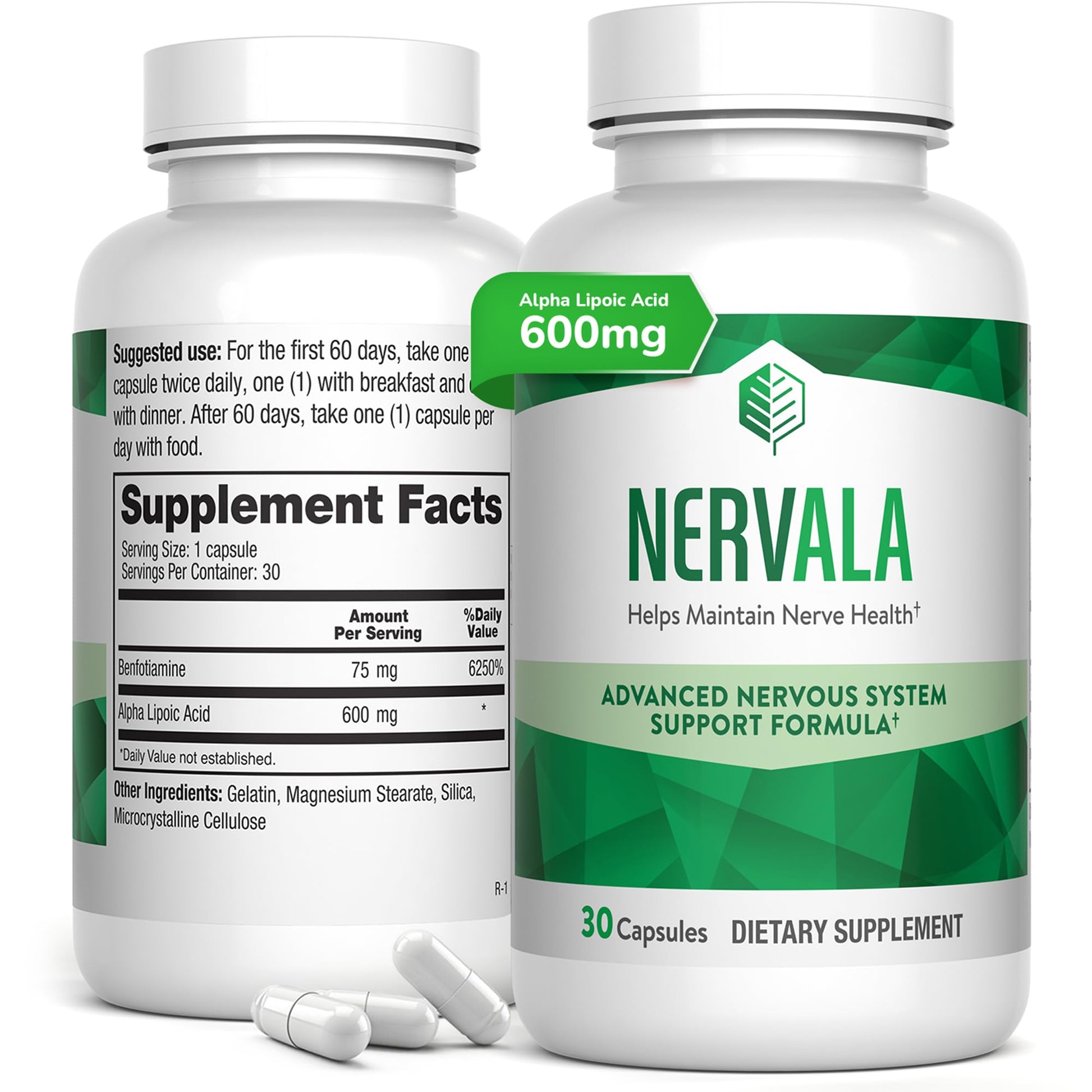 Nervala - Alpha Lipoic Acid 600mg - ALA Supplement Antioxidant for Nerve, Energy & Circulation Support- Extra Strength with Benfotiamine - Made in USA, Lab Tested - 30 Capsules, 1 Month Supply Barton Nutrition Au supplements