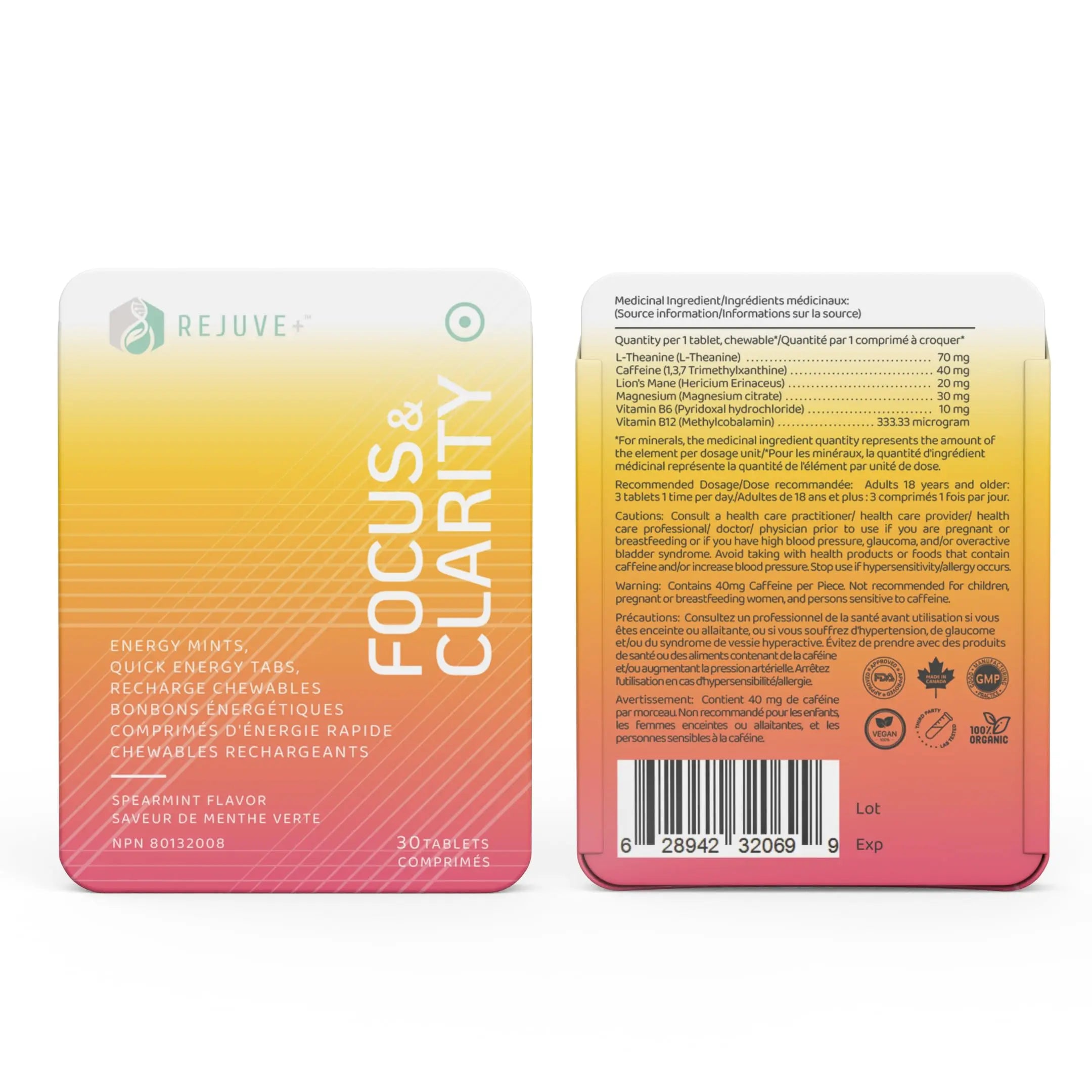 REJUVE+ Focus & Clarity Nootropic Supplement – Brian Boost | L-Theanine, Caffeine, Lion’s Mane, Magnesium, Vitamin B6 & B12 | Brain Support, Memory, Focus & Energy | Mint Flavor (30 Chewables) (1) REJUVE+ Au supplements
