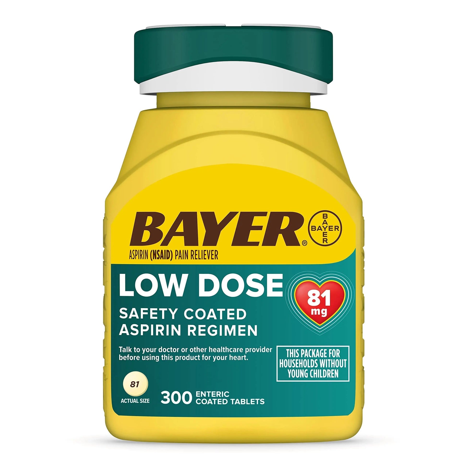 Bayer Aspirin Low Dose 81 mg, Enteric Coated Tablets, Doctor Recommended, Secondary Prevention of Cardiovascular Disease, 300 Safety Coated Tablets (Packaging may vary) Bayer Au supplements