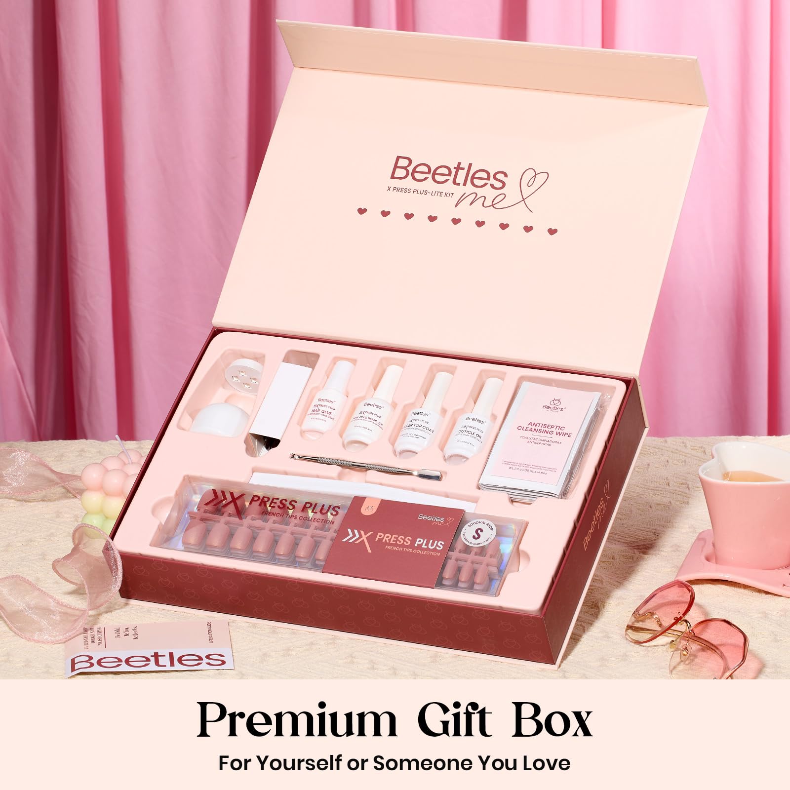 Beetles Cat Eye Nails Kit - Enchanted Aurora | 7 Colors Cat Eye Press On Nails Medium Almond | 224Pcs 16 Sizes All-in-One Kit With Nail Glue,Remover,Builder Top Coat,Nail Lamp Gift beetles Gel Polish Au supplements