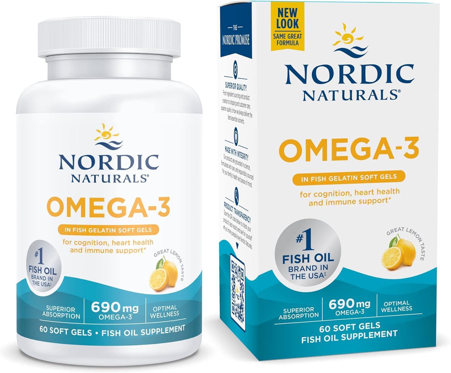 Nordic Naturals Omega-3 in Fish Gelatin, Lemon Flavor - 60 Fish Gels - 690 mg Omega-3 - Fish Oil - EPA & DHA - Immune Support, Brain & Heart Health, Optimal Wellness - Non-GMO - 30 Servings Nordic Naturals Au supplements