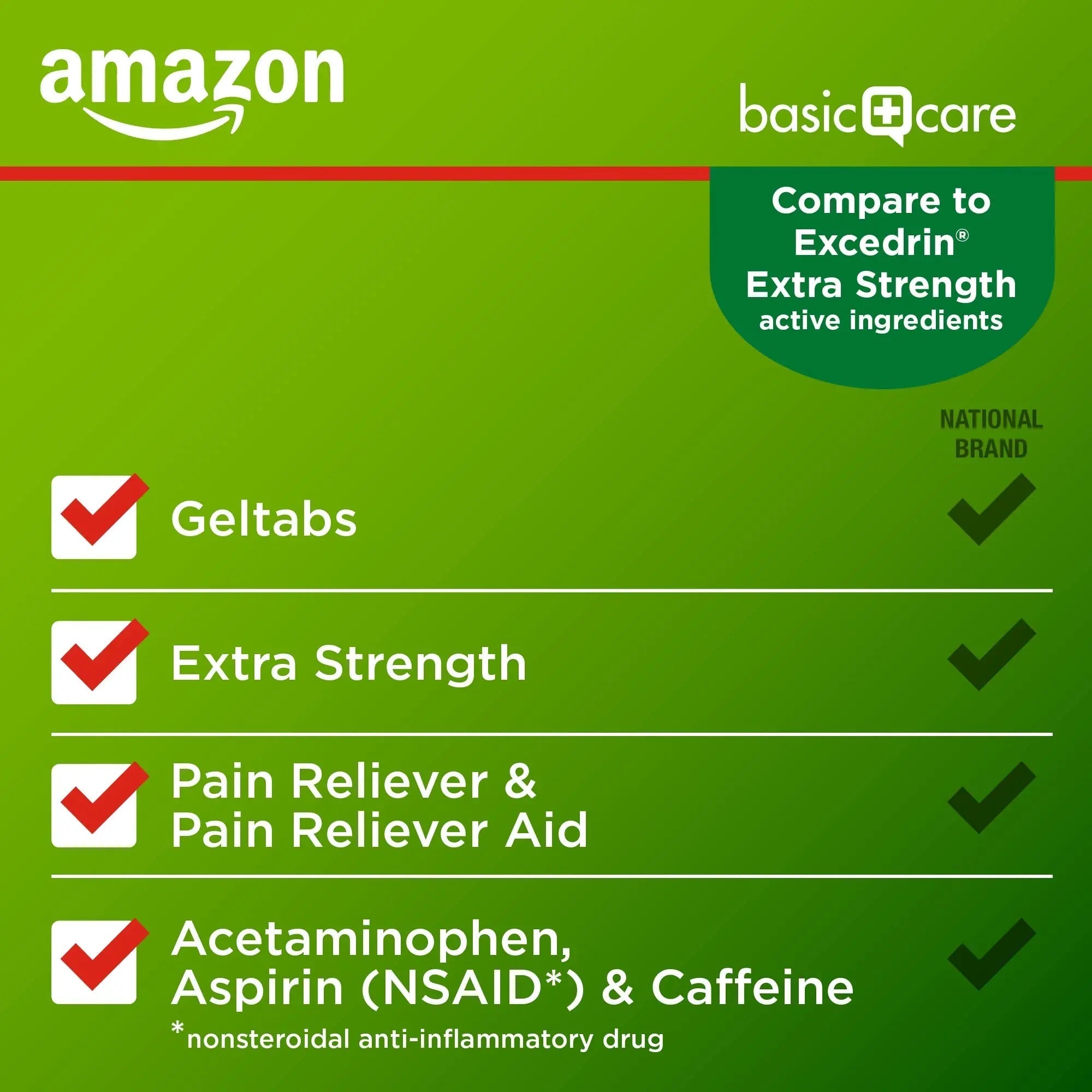 Amazon Basic Care Extra Strength Headache Relief Geltabs, Pain Reliever for Arthritis, Menstrual Pain and Cramps, 80 Count Amazon Basic Care Au supplements