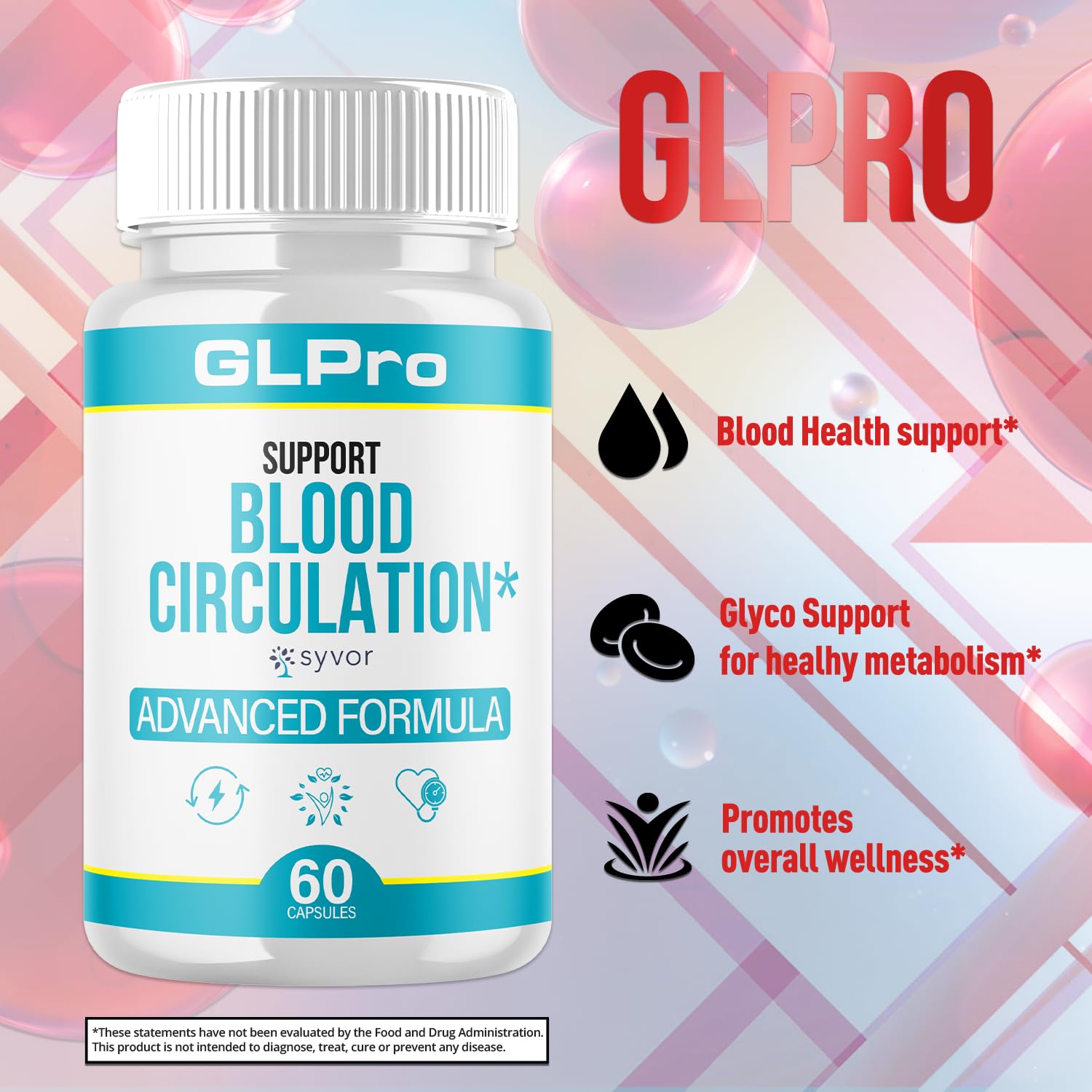 GLPro Blood Capsules, Official GLPro Blood Health Support Pills with All Natural Ingredients, Advanced Formula Supplement with Maximum Strength Premium Vitamins for Women and Men (60 Capsules) Syvor Au supplements
