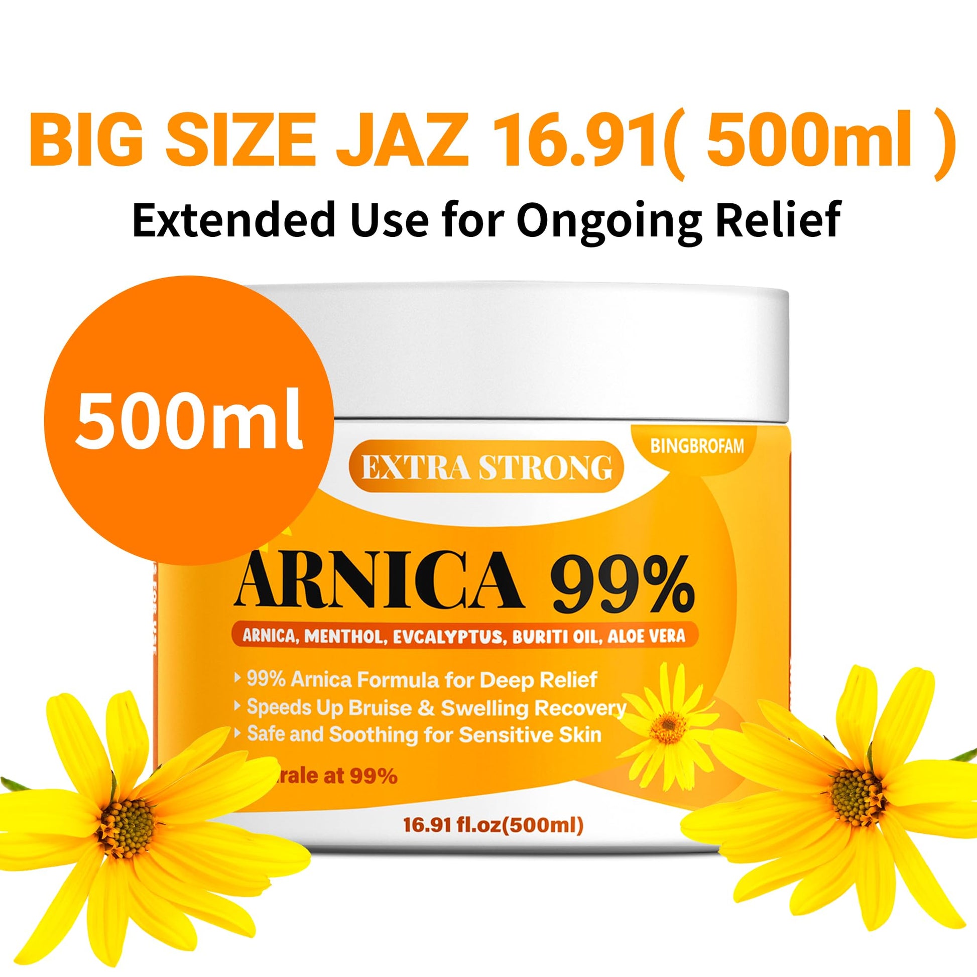 Bingbrofam Arnica Cream 99% Extra Strength Gel Pain Relief for Fast Healing Thin Skin, Seniors Bruises with Menthol, Swelling, Soothing Massage, 16.9 Oz Bingbrofam Au supplements