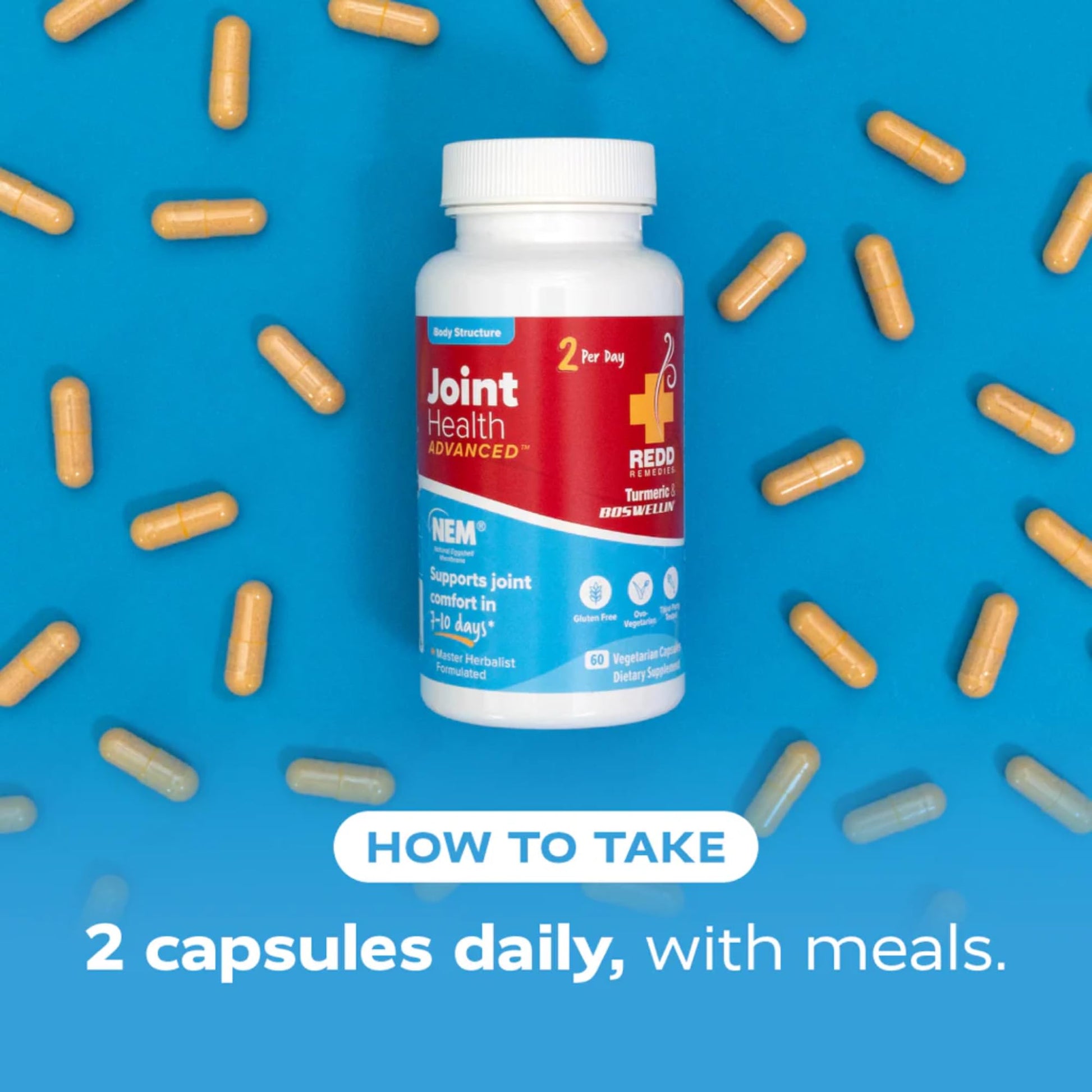Redd Remedies, Joint Health Advanced, Helps Strengthen Connective Tissue and Cartilage, Fast-Acting Comfort with Boswellia Serrata and Turmeric, 60 Vegetarian Capsules Redd Remedies Au supplements