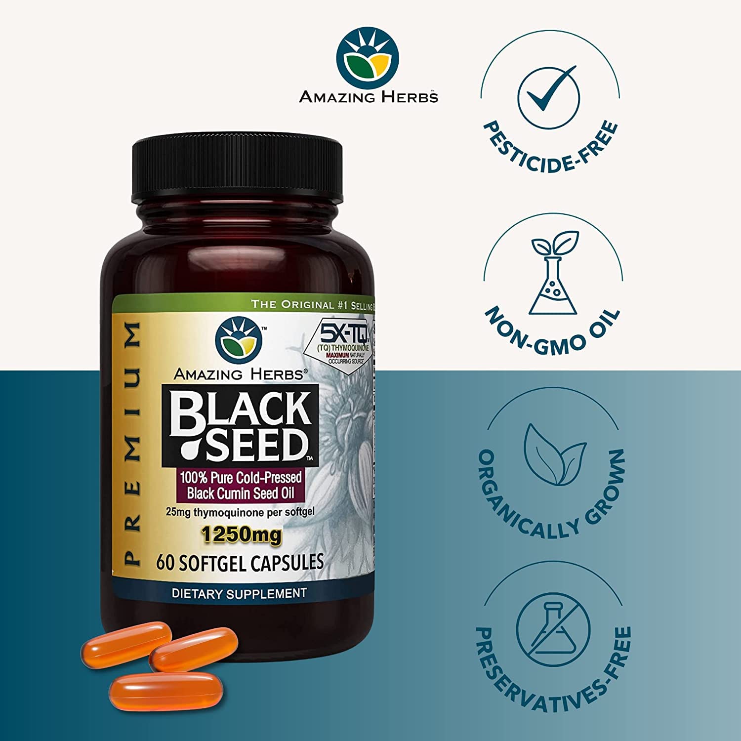 Amazing Herbs Premium Black Seed Oil Capsules - High Potency, Cold Pressed Nigella Amazing Herbs Au supplements
