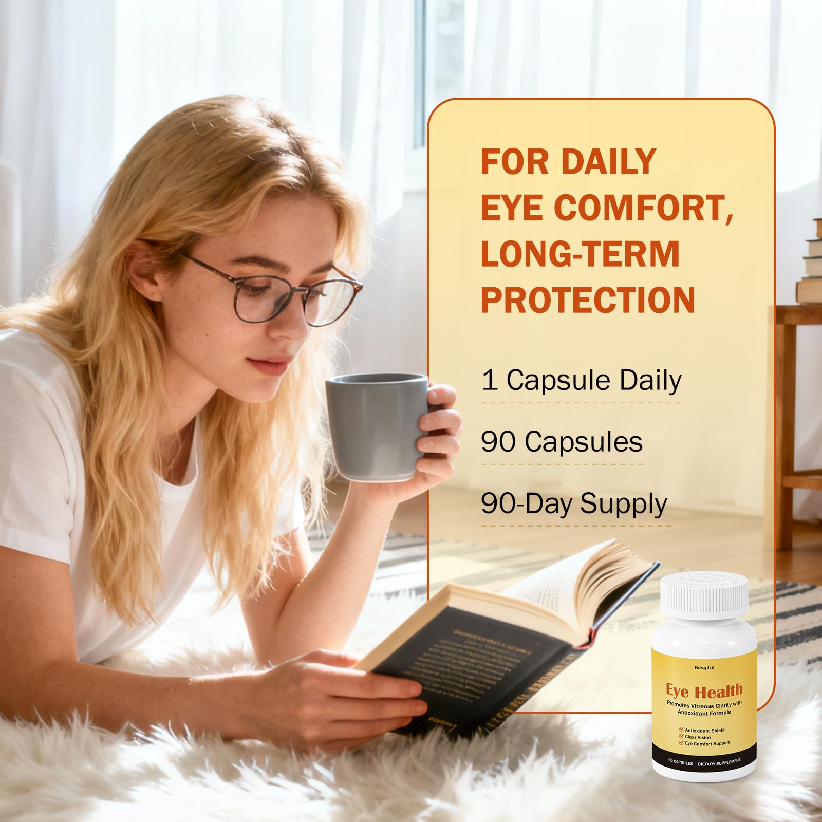 Besgiful Eye Supplement for Vitreous Health, Promotes Clear Vision, Improves Eye Strain & Dryness, Reduces Squiggly Lines, Eye Degeneration, Clear Eye Support, 90 Vegan Capsules Besgiful Au supplements
