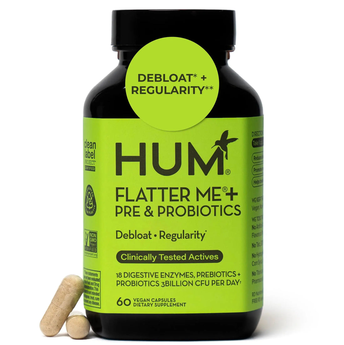 HUM Flatter Me Digestive Enzymes Plus Prebiotics & Probiotics, Digestive Health Bloating Supplement for Women & Men, Fast Acting Anti Bloat Pills Multi Enzyme HUM uk supplements