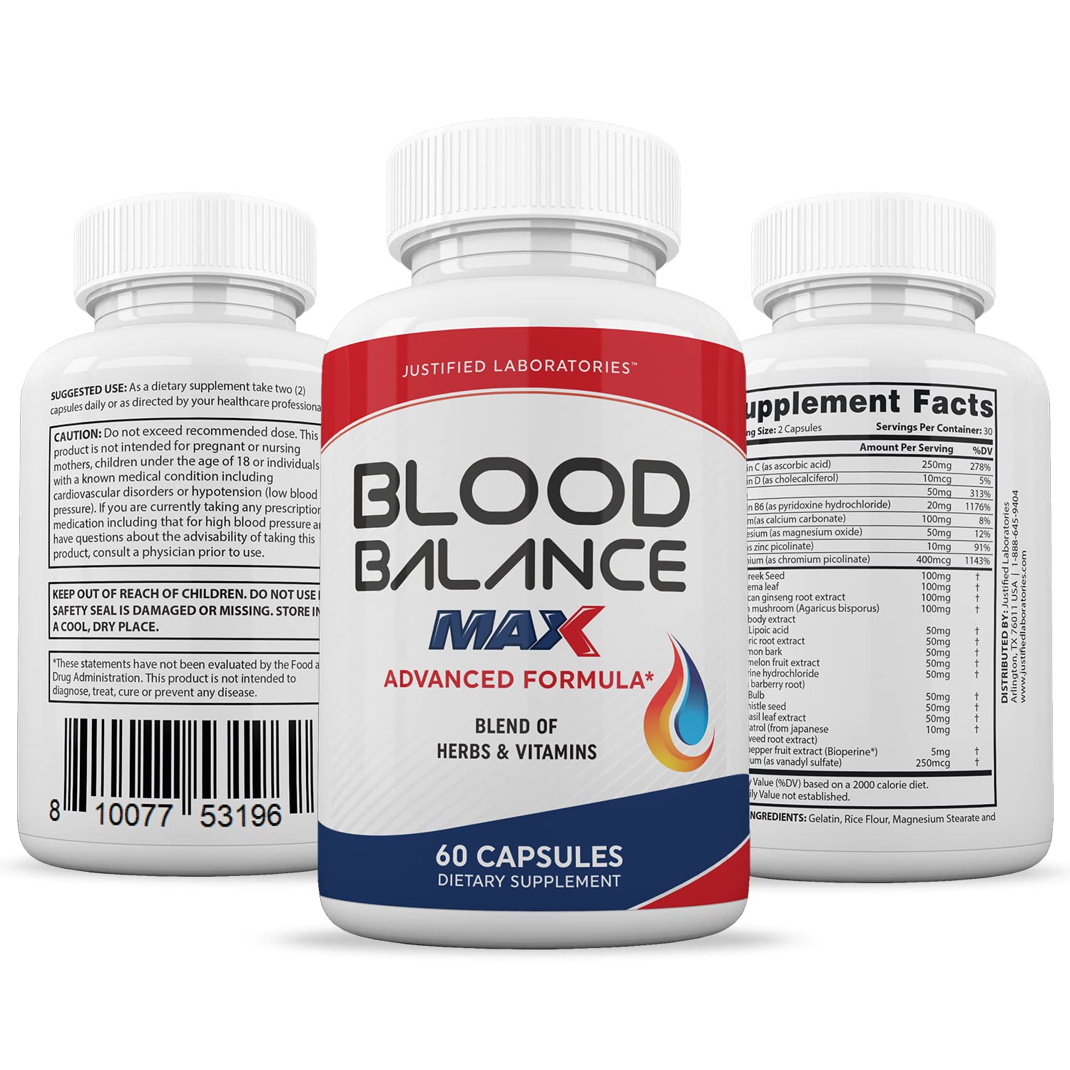 Justified Laboratories (2 Pack Blood Balance Max 1295MG Formula Supplement Pills Justified Laboratories Au supplements