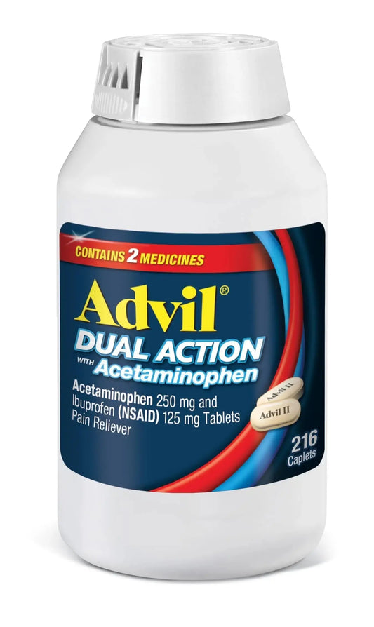Advil Dual Action Coated Caplets, 125 Mg Ibuprofen and 250 Mg Acetaminophen per Dose (2 Dose Equivalent) for 8 Hour Pain Relief - 216 Count AdvilAu supplements