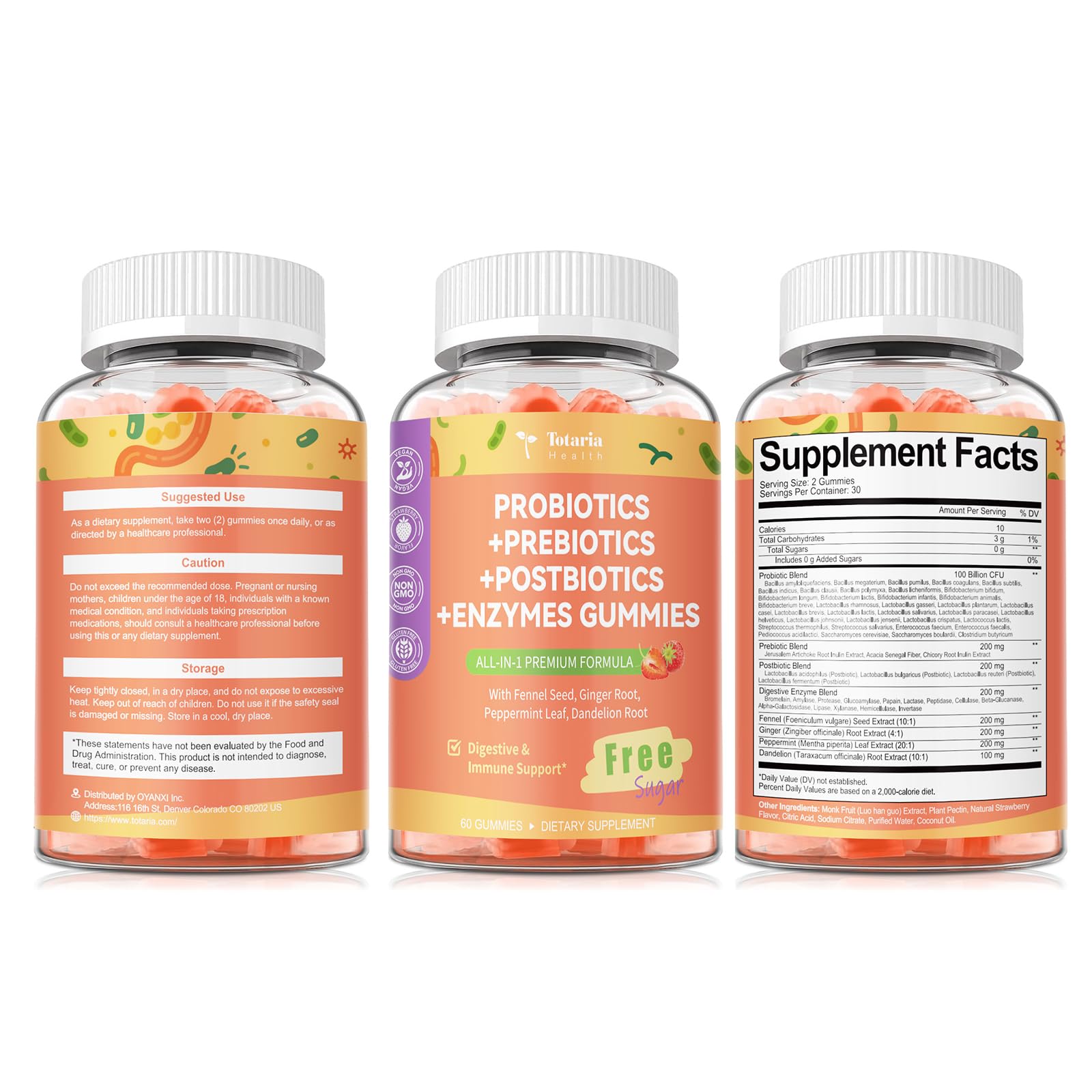 Totaria Sugar Free 5-in-1 Probiotic Prebiotic Postbiotic Gummy, 36 Strains Probiotics for Women Men with Digestive Enzymes, Peppermint, Complete Immune, Gut & Digestive Support, Vegan, 60 Counts Totaria Au supplements