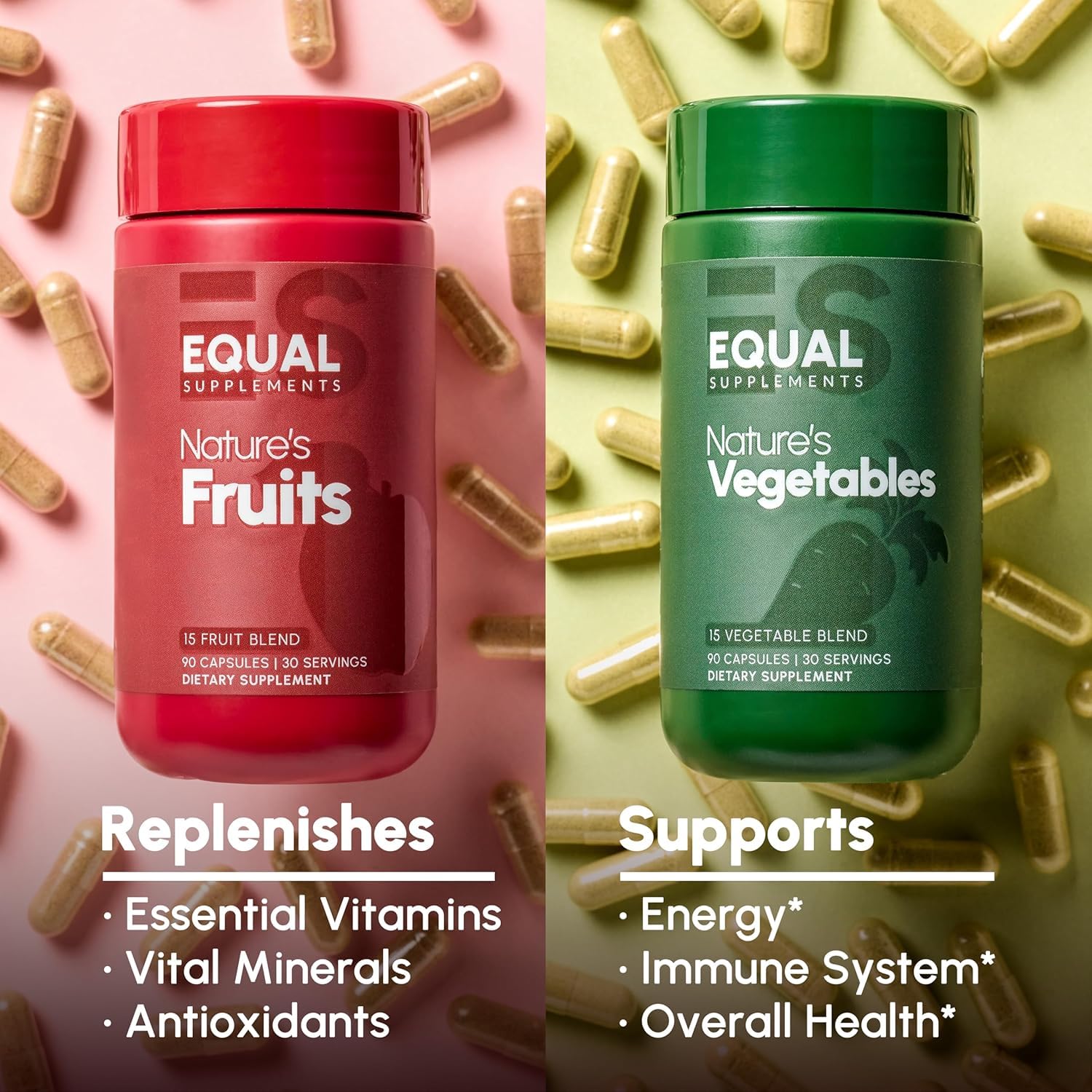 Equal Supplements Fruits and Vegetables Capsules | 2 Month Supply | GMP Certified-Manufactured in US | Fruit and Veggies Supplement for Balance | of Nature, Fruit and Vegetable Capsule for Adults Equal Supplements Au supplements