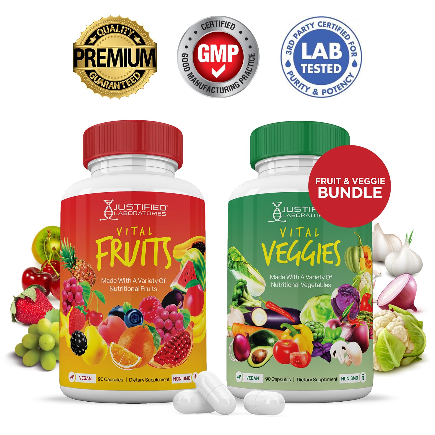(6 Pack) Vital Fruits and Veggies Supplement Whole Food Red & Green Superfoods Justified Laboratories Au supplements