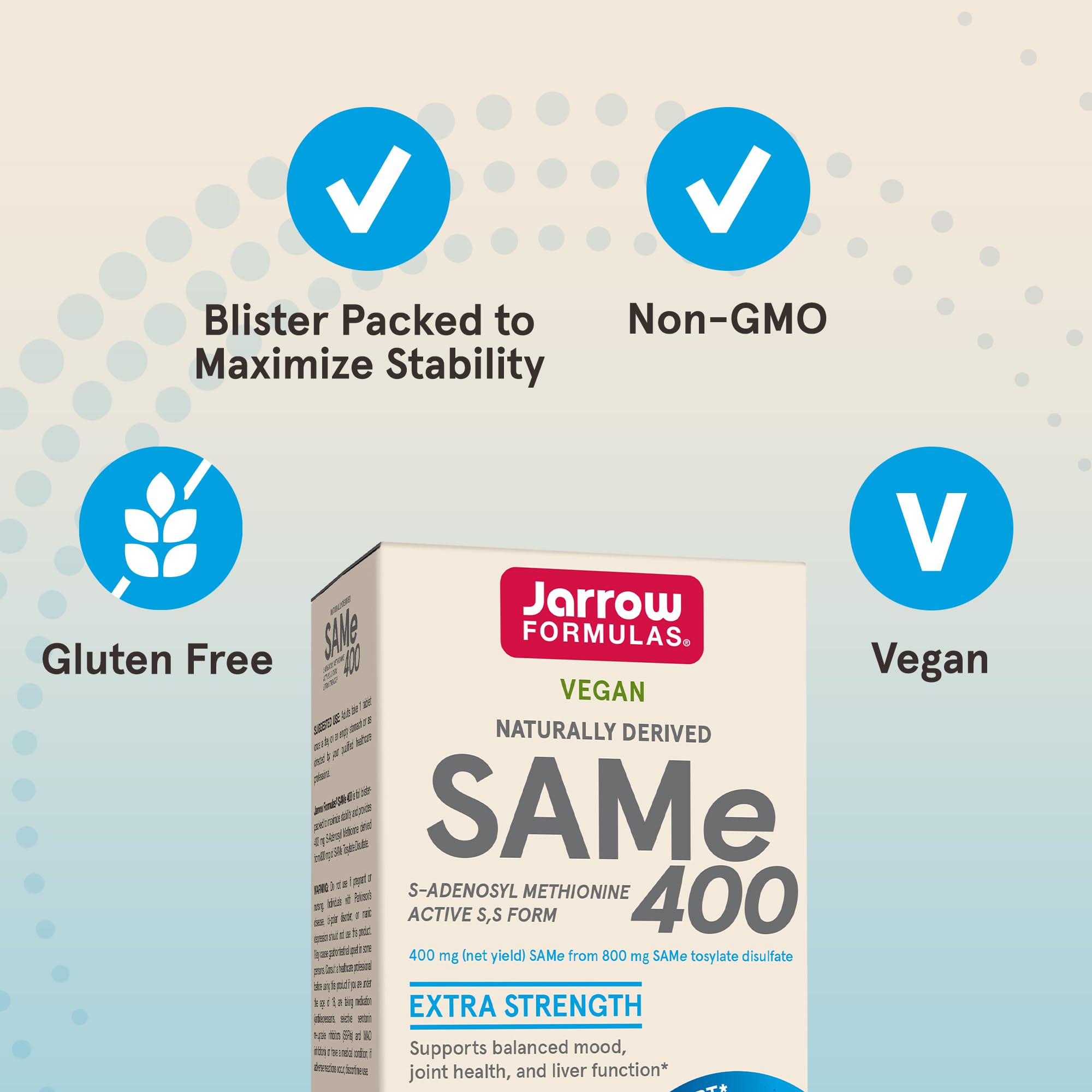 Jarrow Formulas SAMe Supplement 400 mg - 60 Tablets - High Concentration of Active S,S Form - Supports Joint Health, Liver Function, Brain Metabolism, Balanced Mood & Antioxidant Defense - 60 Servings Jarrow Formulas Au supplements