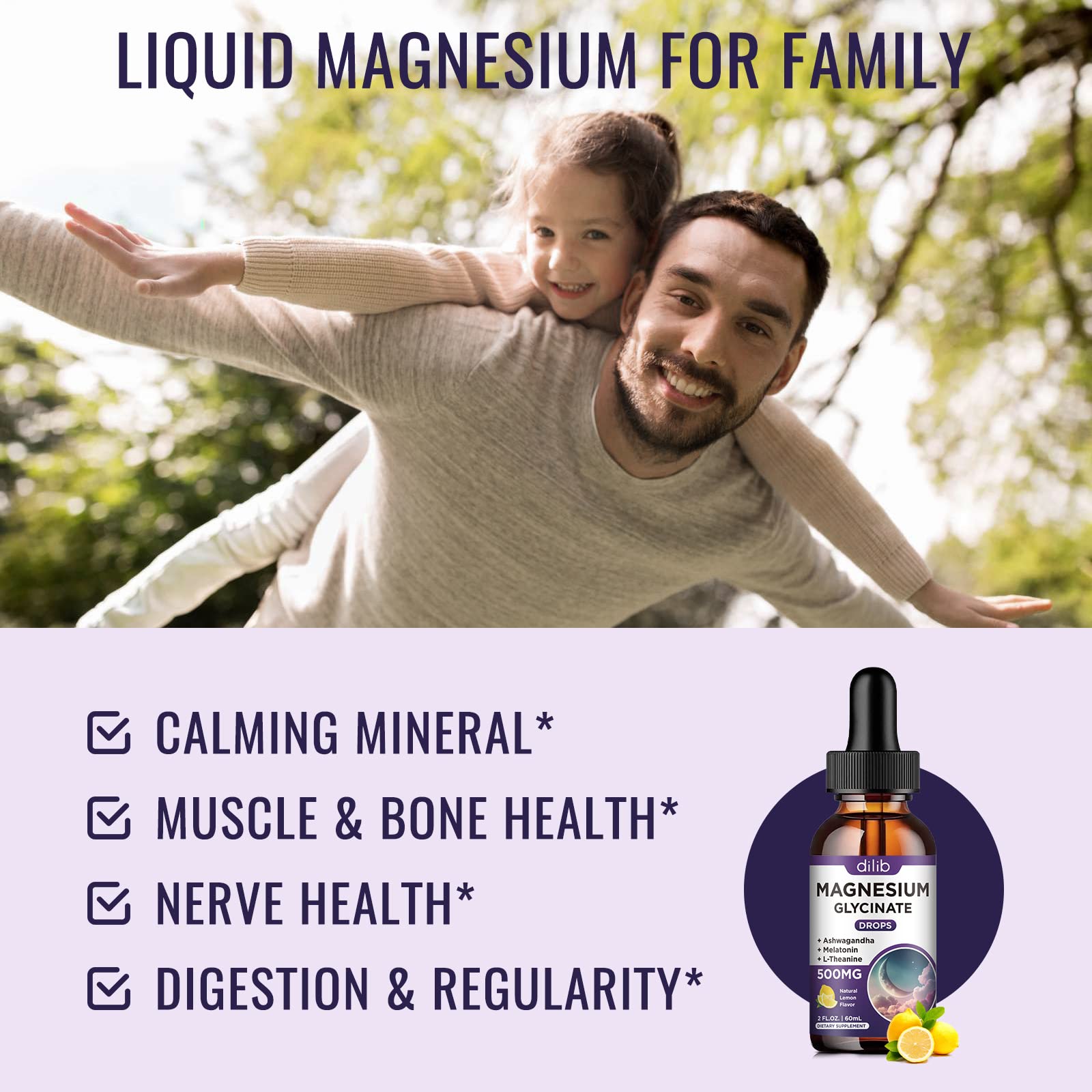 Magnesium Glycinate Supplement, Magnesium Liquid Drops with Magnesium Glycinate 500mg Vitamin B6, Ashwagandha, L - Theanine, Chamomile -Support Stress Relief, Bone, Muscle, Mood Vegan dilib Au supplements
