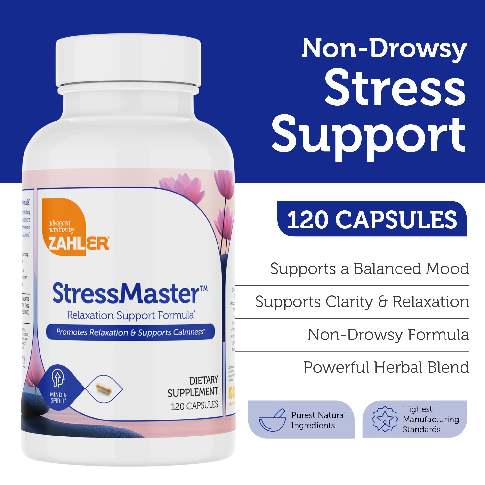 Zahler StressMaster, Relaxation Support Supplement, Promotes Natural Calm, Certified Kosher 120 Capsules Zahler Au supplements