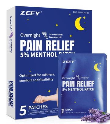 ZEEY 5% Menthol Overnight Pain Relief Patches, French Lavender Oil Pain Patch for Back, Knee, Neck, Shoulders, Joints, Muscle Soreness, Fast Acting, Topical Analgesic, Gel Patch, 3.94" x 2.76", 5Ct ZEEY Au supplements