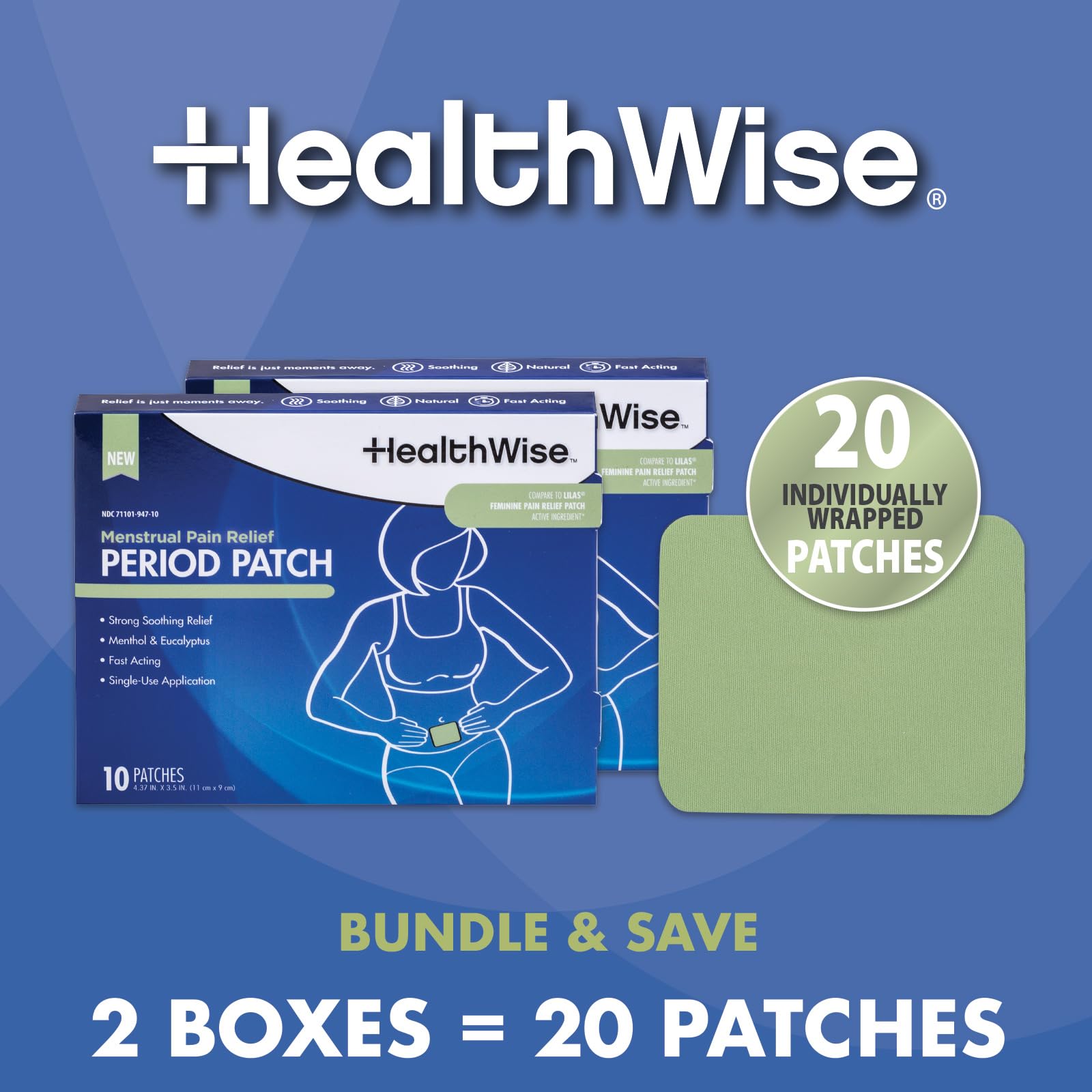 HealthWise Menstrual Pain Relief Bundle | Twenty 10% Menthol + Eucalyptus Period Patches | Generous XL Size Patch | Natural, Therapeutic Care at Home HealthWise Au supplements