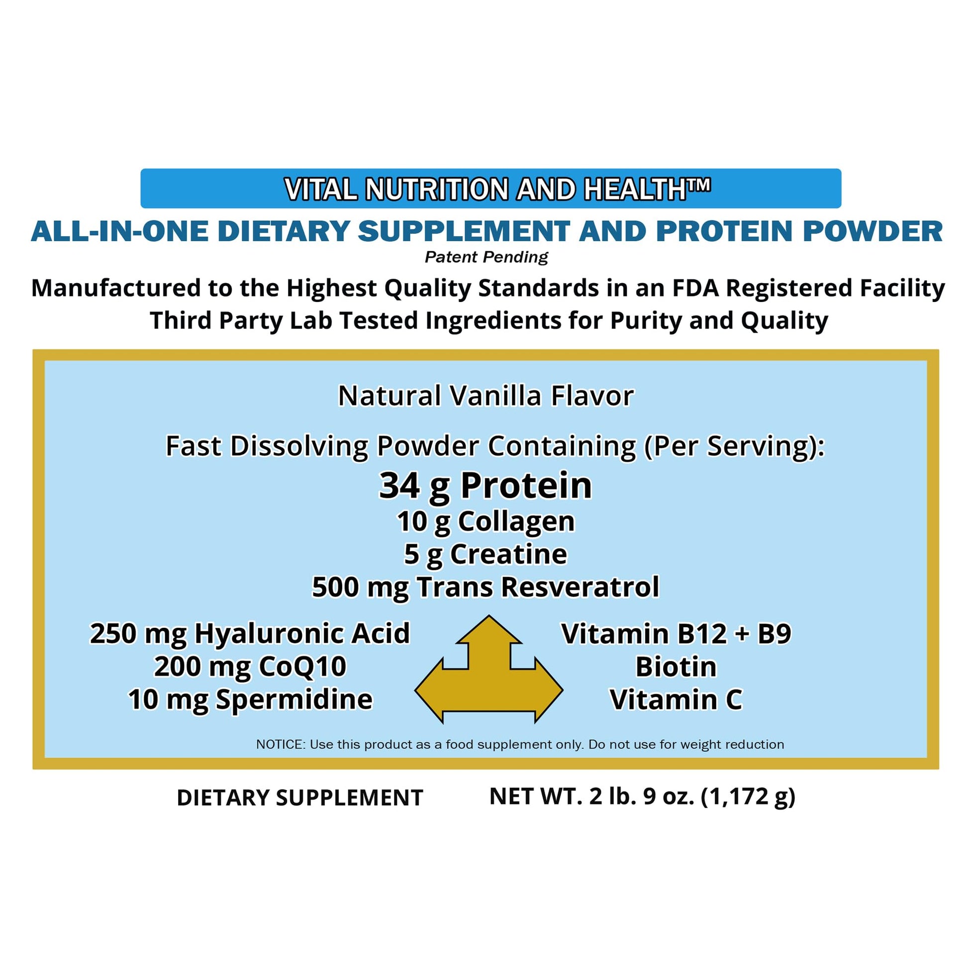 Vital Nutrition and Health All-in-One Powder: Protein, Collagen, Creatine, Resveratrol, Spermidine, Hyaluronic Acid, CoQ10 + Key Vitamins Vital Nutrition and Health Au supplements