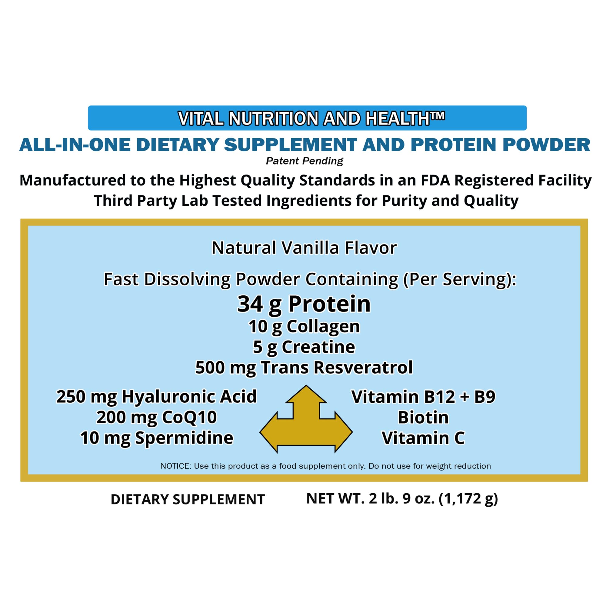 Vital Nutrition and Health All-in-One Powder: Protein, Collagen, Creatine, Resveratrol, Spermidine, Hyaluronic Acid, CoQ10 + Key Vitamins Vital Nutrition and Health Au supplements