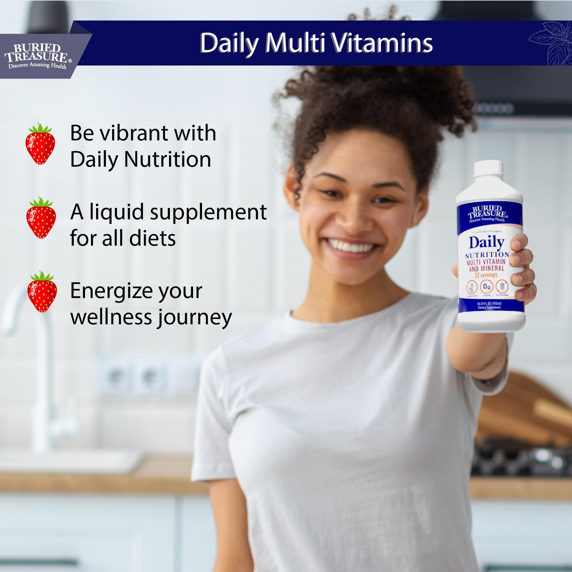 Buried Treasure Daily Nutrition Liquid Multivitamin and Mineral Supplement with Trace Minerals, Superfoods, Vitamin A, B-Complex, C, D, E, Methylfolate, Biotin, Magnesium, Zinc, Resveratrol, 32 serv Buried Treasure Au supplements