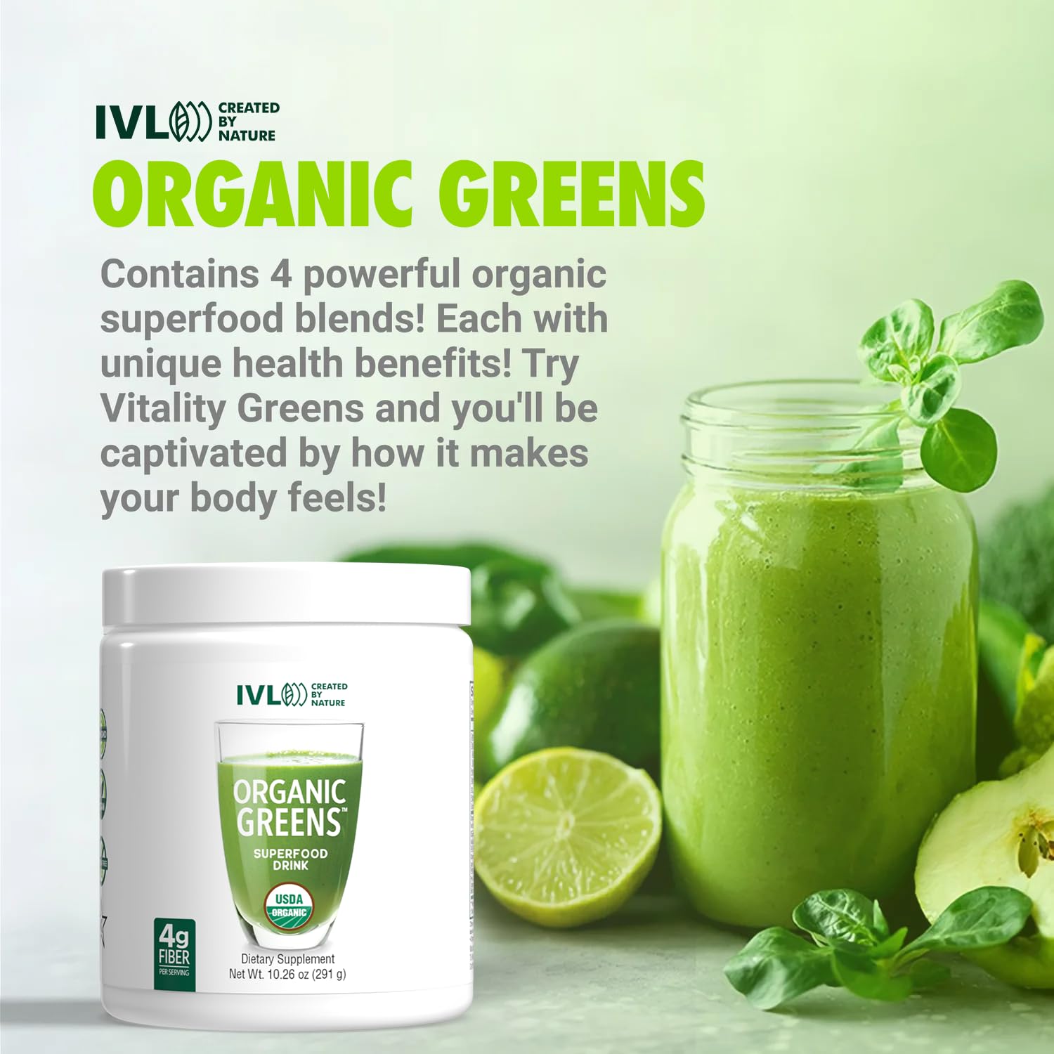 IVL - Organic Greens - Organic Superfood Drink - Loaded with Antioxidants, Micronutrients, Prebiotics & Probiotics - for Immune Support, Digestive Health - Great Taste (1 Pack, 30 Servings) IVL Au supplements