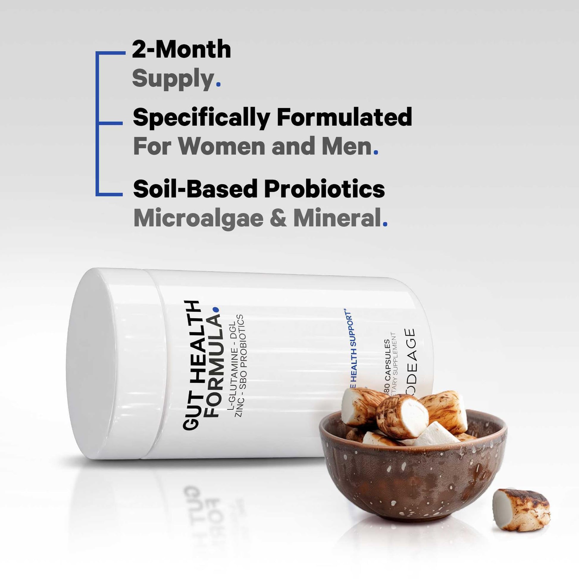 Codeage Gut Health Supplements Vegan Formula - L Glutamine, Zinc, Turkey Tail Mushroom Powder, Tonic Mushroom, Maitake, Micro Algae, Mineral, Licorice Root DGL - Probiotics, Prebiotics - 180 Capsules Codeage Au supplements