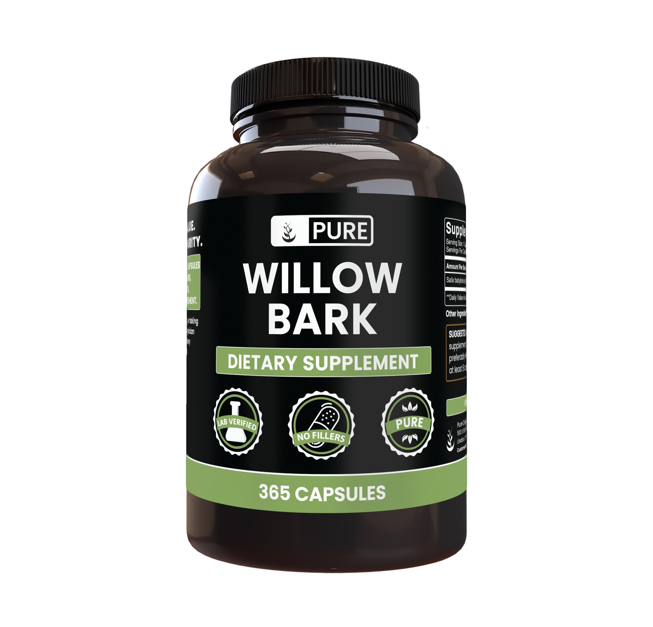 PURE ORIGINAL INGREDIENTS Willow Bark Extract (365 Capsules) No Magnesium Or Rice Fillers, Always Pure, Lab Verified PURE ORIGINAL INGREDIENTS Au supplements