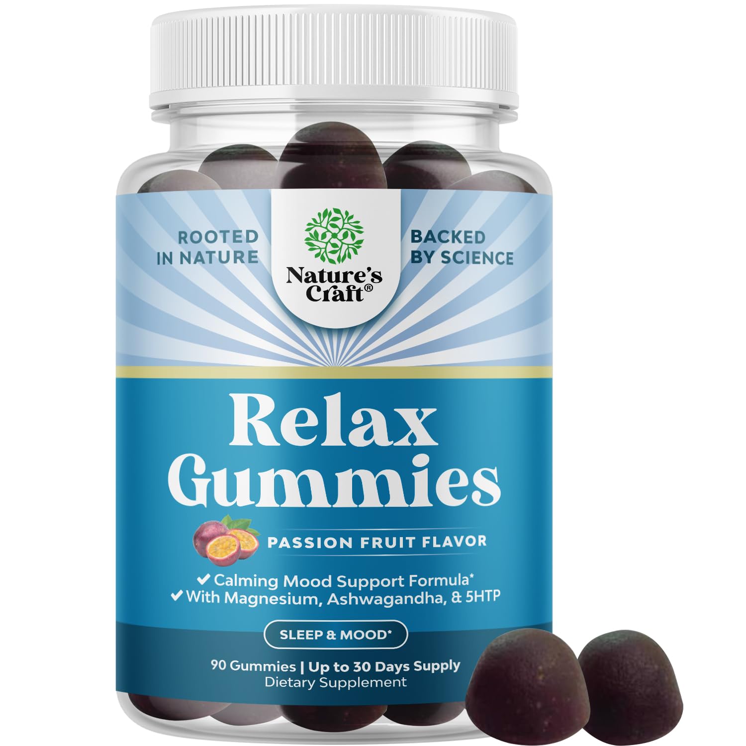 Pure Calm and Relaxing Magnesium Supplement - Magnesium for Stress Support & Rest Ease for Adults - High Absorption Mg Citrate Gummies with L Theanine & Ashwagandha for Muscle Cramps - 90 Count Natures Craft Au supplements
