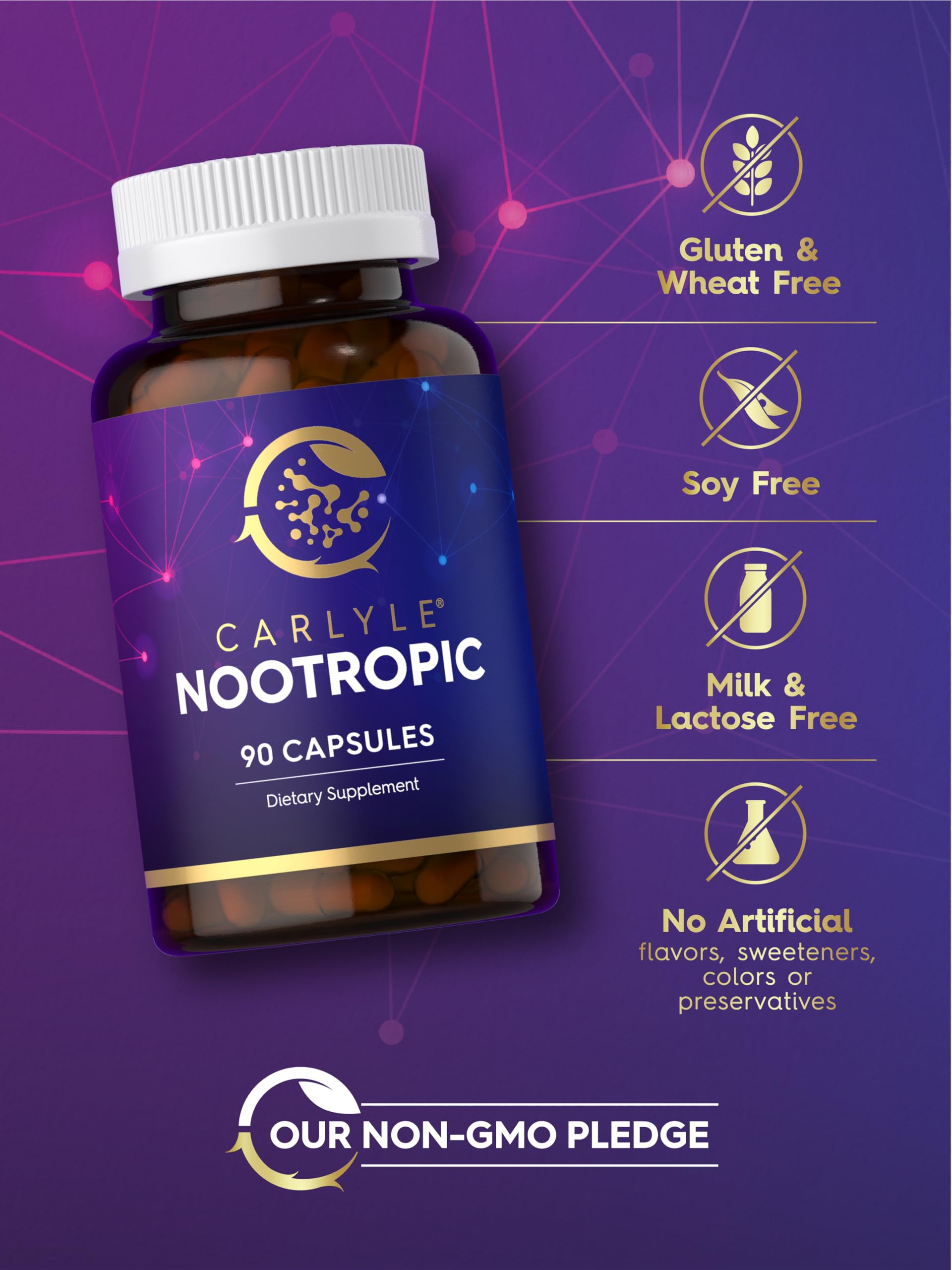 Carlyle Brain Nootropic Supplement | 90 Capsules | with Caffeine, B12, and Guarana Extract | Non-GMO & Gluten Free Carlyle Au supplements
